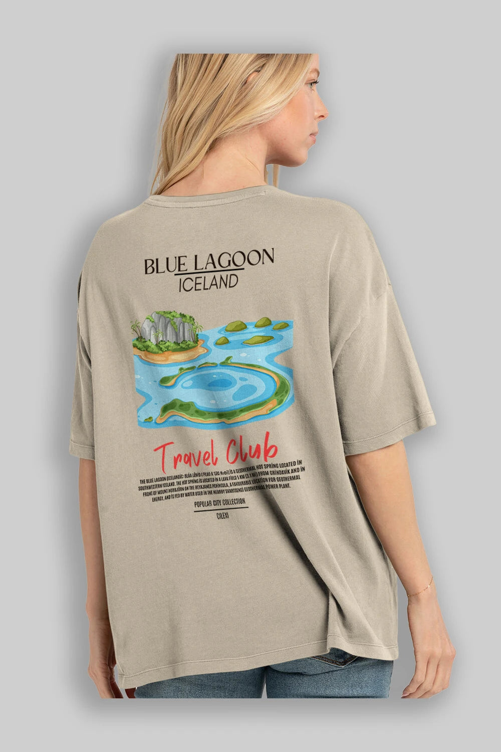 Blue Lagoon İceland Arka Baskılı Oversize t-shirt Erkek Kadın Pamuk Bisiklet Yaka tişort