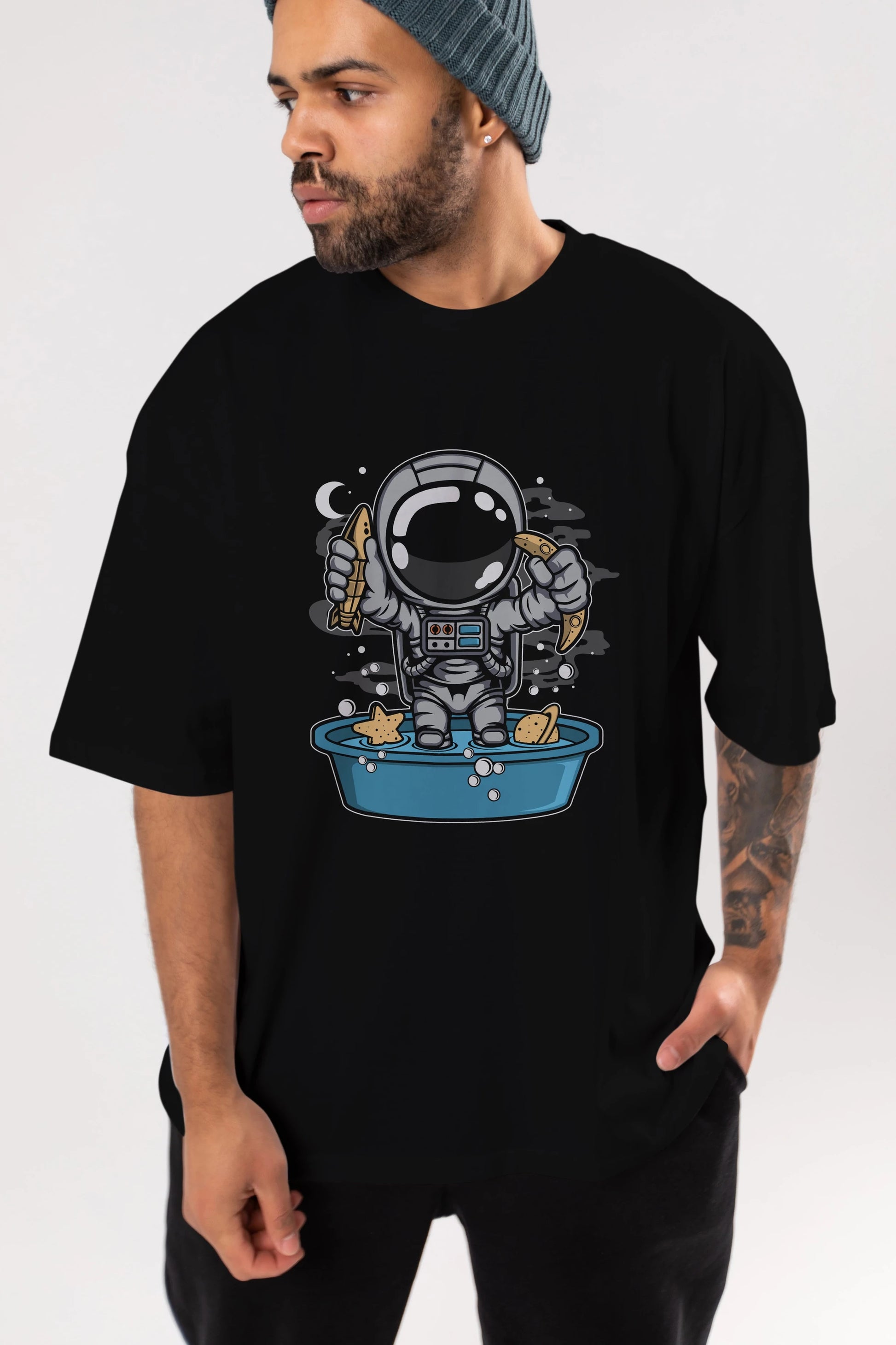 Astronaut Bath Tub Ön Baskılı Oversize t-shirt Erkek Kadın Unisex