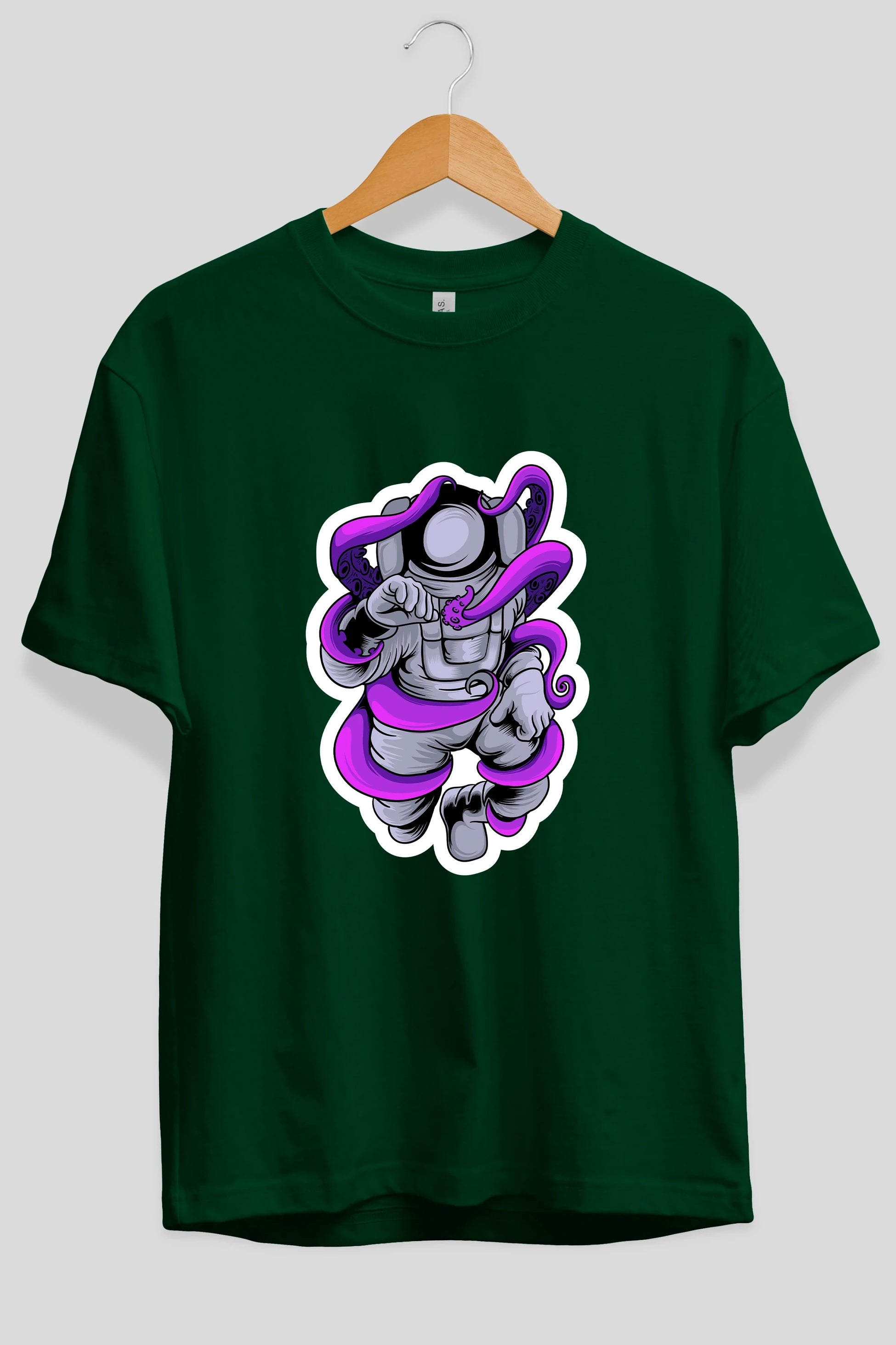 Astronaut fighting octopus sticker Ön Baskılı Oversize t-shirt Erkek Kadın Unisex