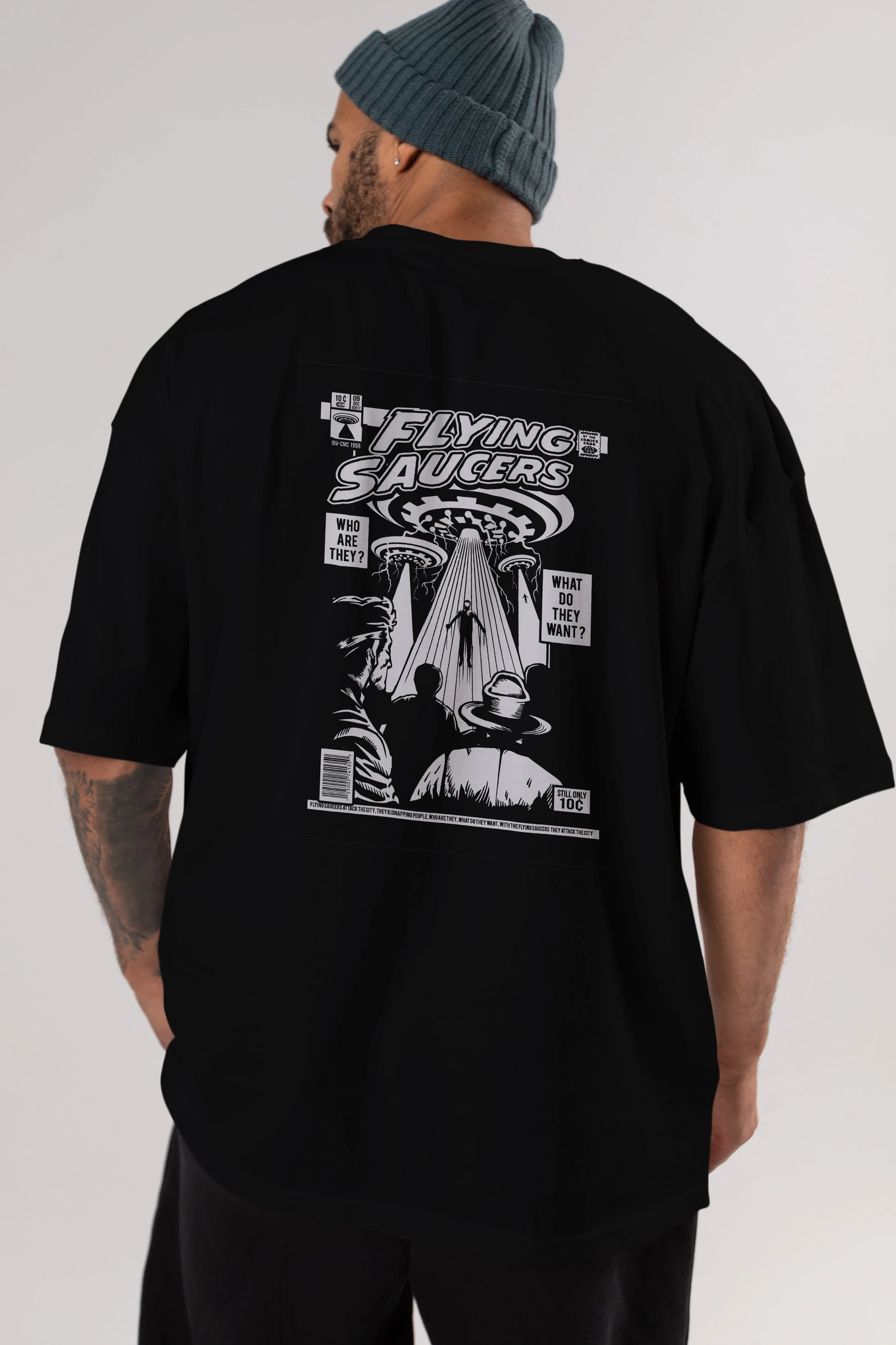 UFO Arka Baskılı Oversize t-shirt Erkek Kadın Unisex %100 Pamuk