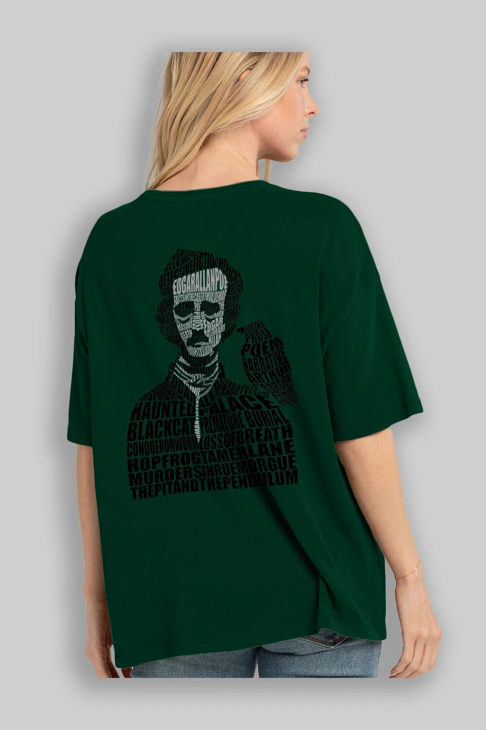 Edgar Alan Poe Calligram Arka Baskılı Oversize t-shirt %100 pamuk Erkek Kadın Unisex