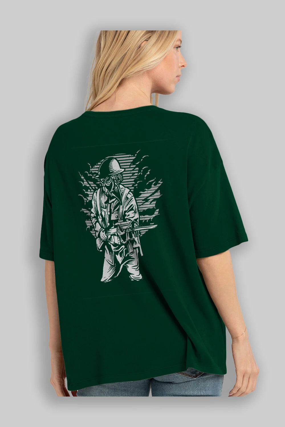 Steampunk Style Soldier Arka Baskılı Oversize t-shirt Erkek Kadın Unisex %100 Pamuk