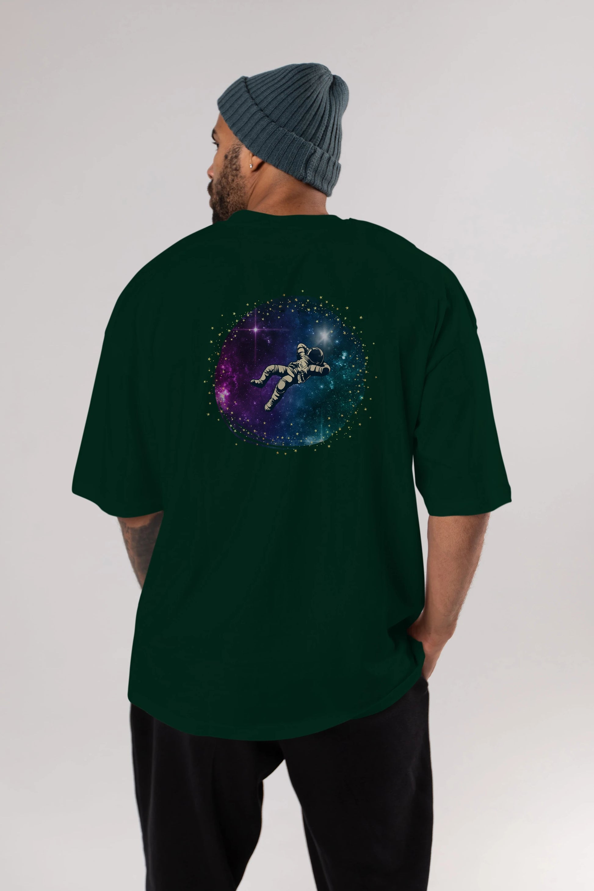 Astronaut in the Galaxy Arka Baskılı Oversize t-shirt Erkek Kadın Unisex