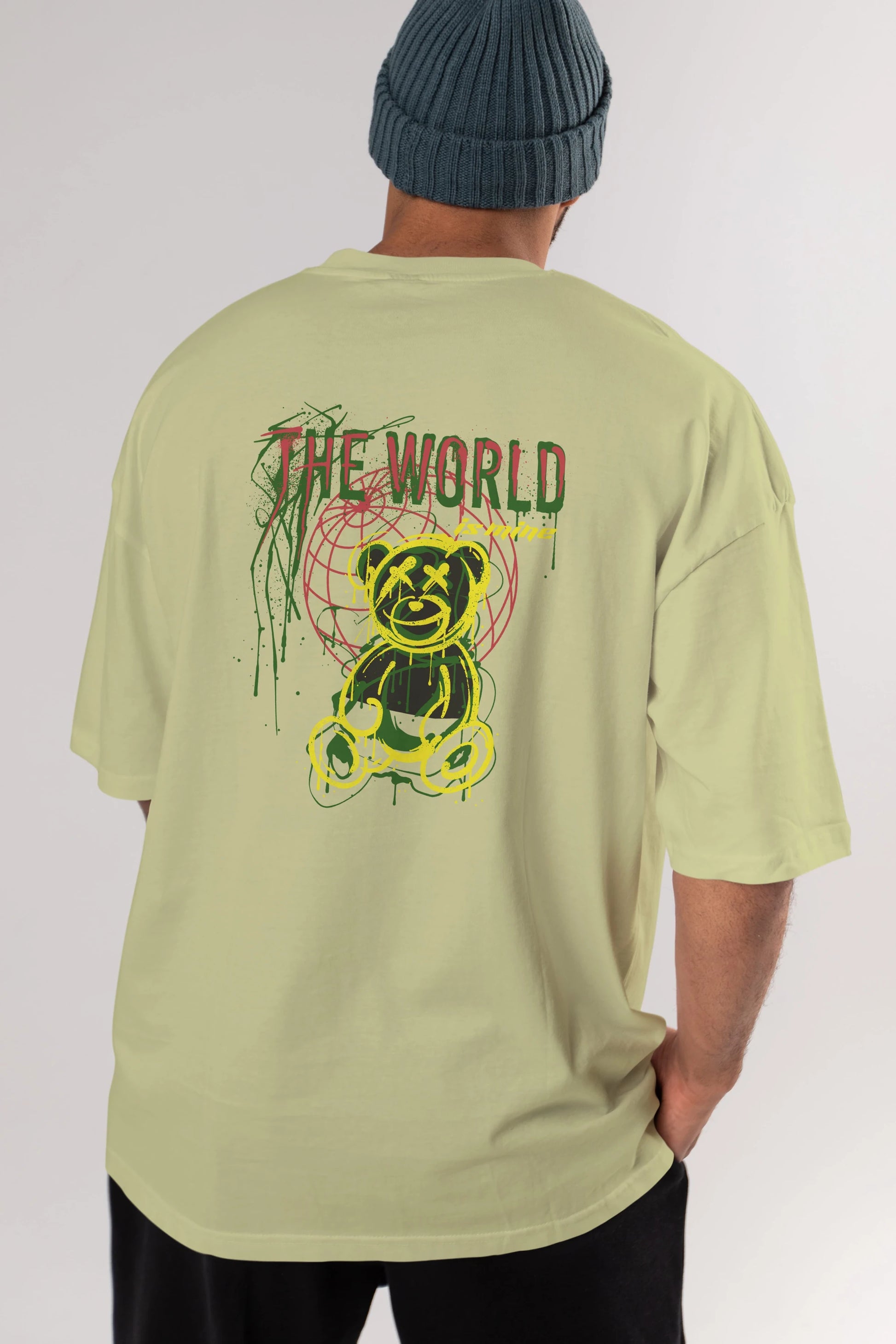 The World is Mine Bear Arka Baskılı Oversize t-shirt Erkek Kadın Unisex