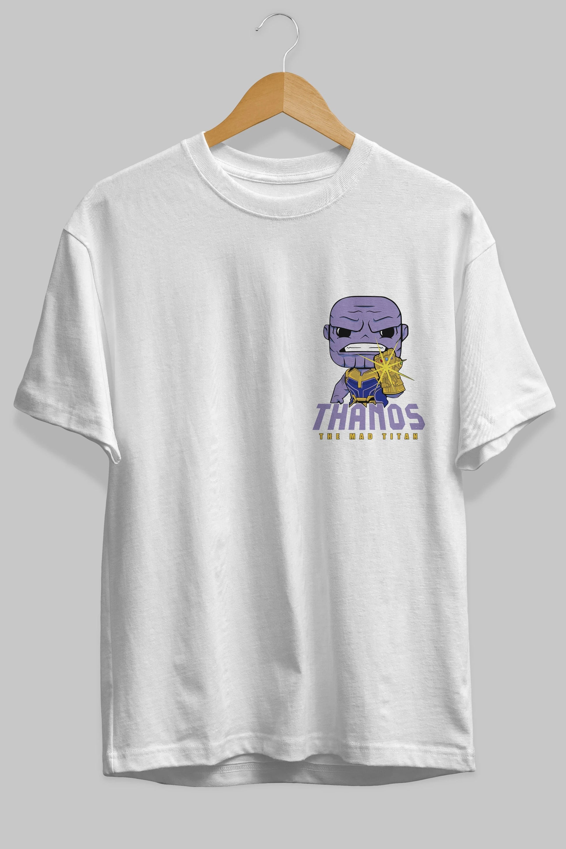 Thanos (1) Ön Sol Baskılı Oversize t-shirt Erkek Kadın Unisex %100 Pamuk Bisiklet Yaka tişort