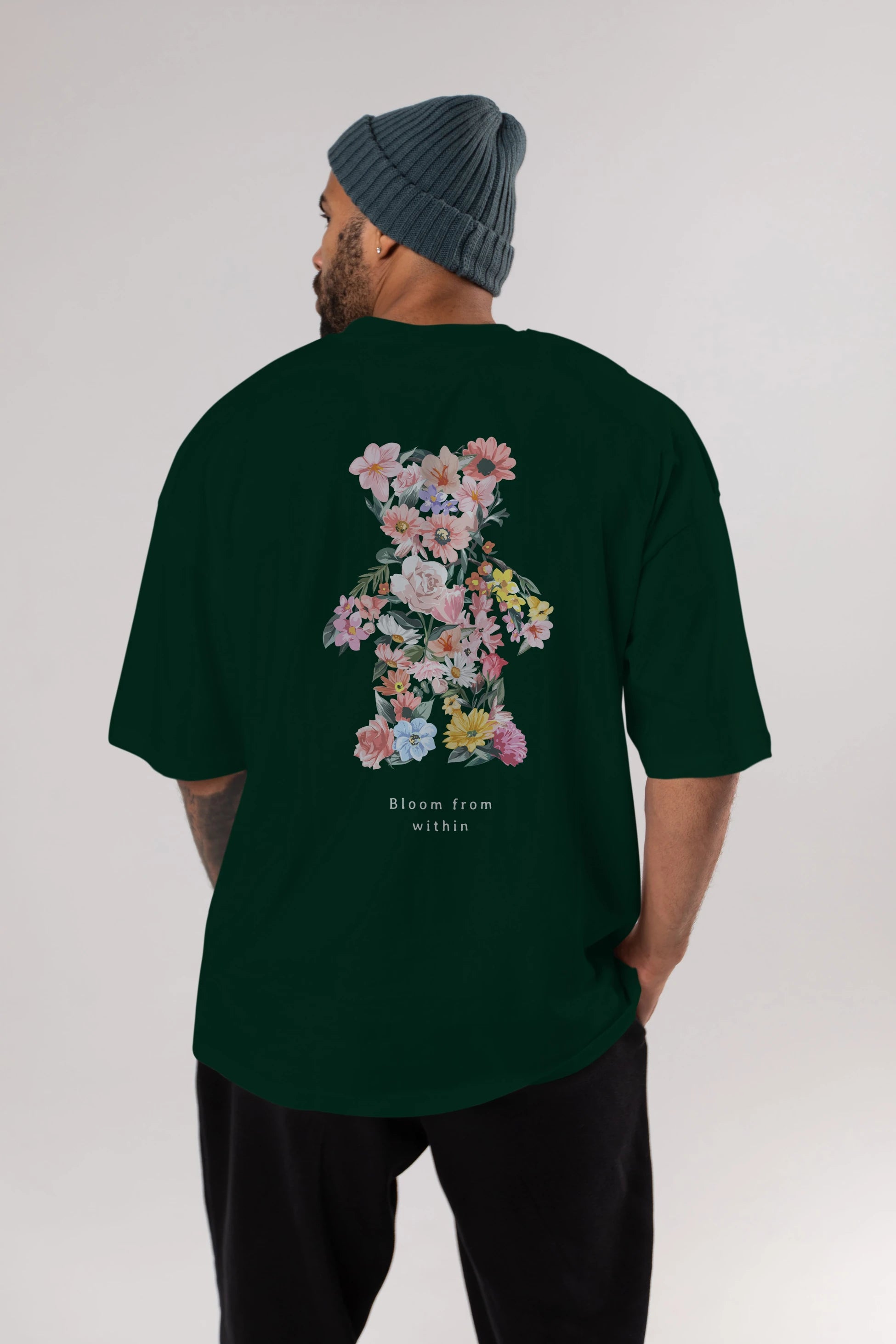Bloom from Bear Arka Baskılı Oversize t-shirt Erkek Kadın Unisex