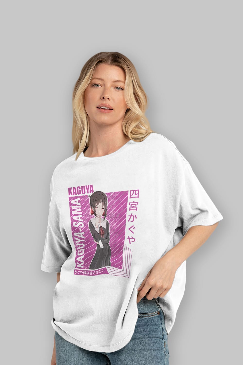 Kaguya Shinomiya 4 1 Anime Ön Baskılı Oversize t-shirt %100 pamuk Erkek Kadın Unisex