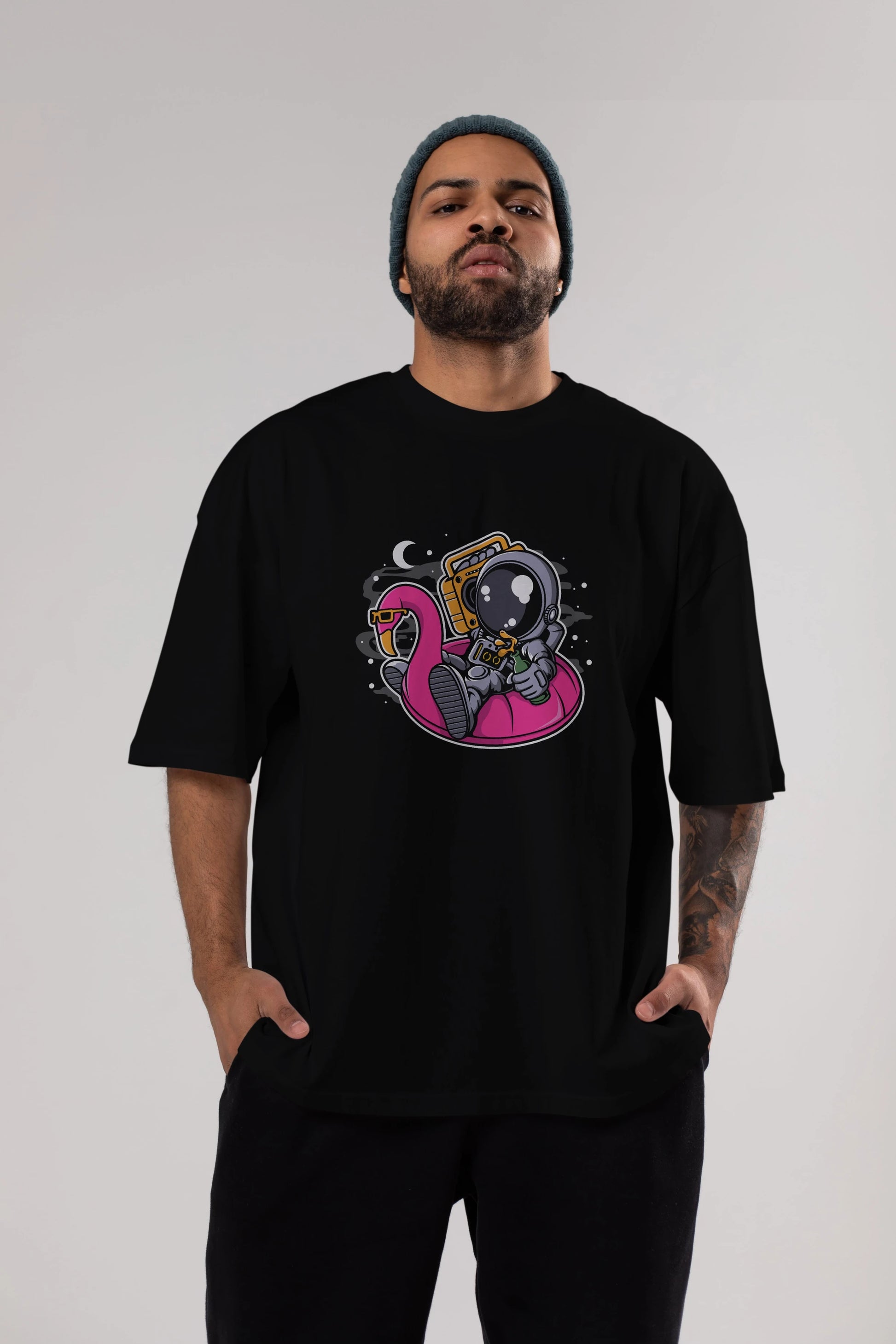 Astronaut Floaties Ballon Ön Baskılı Oversize t-shirt Erkek Kadın Unisex