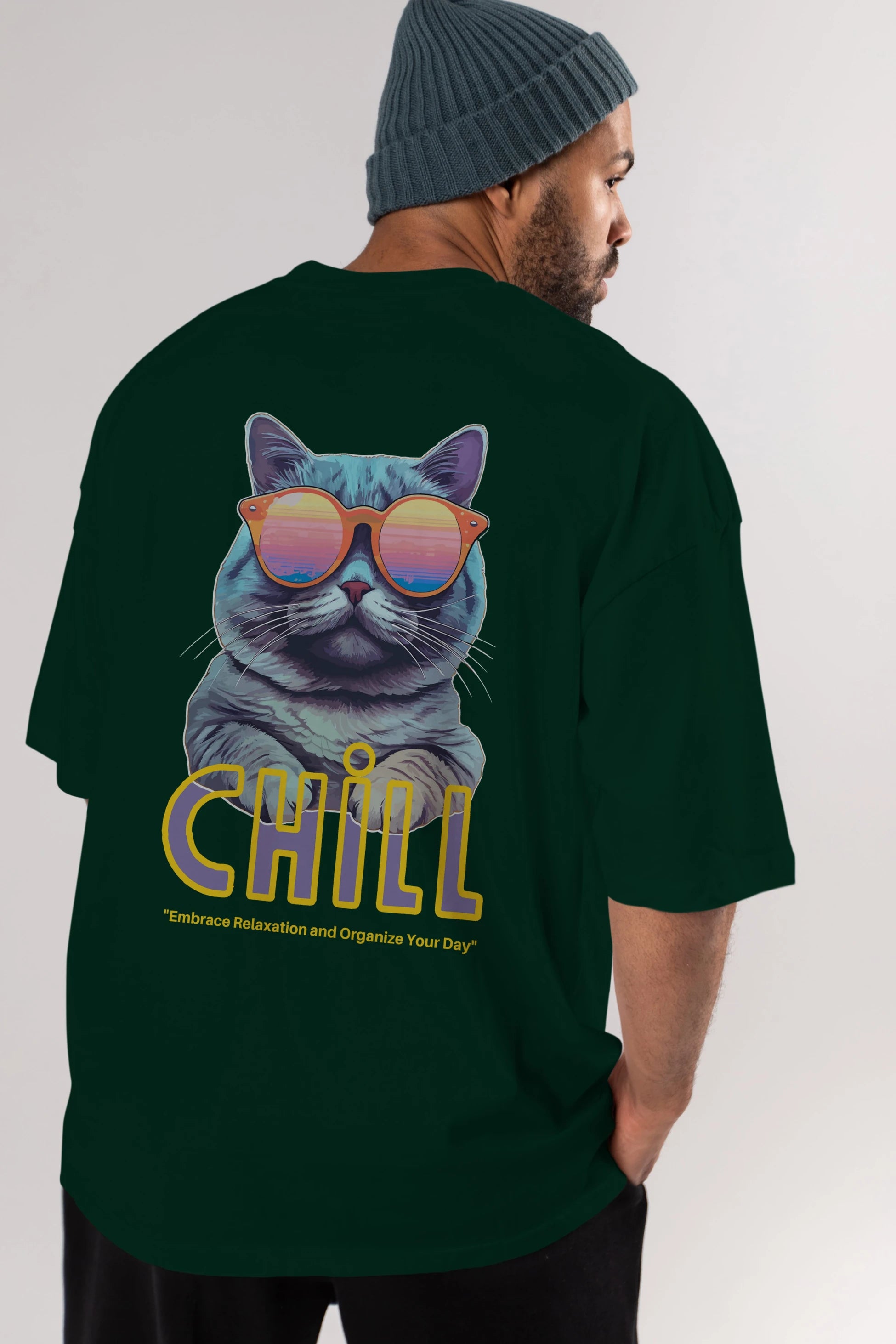 Chill Cat Arka Baskılı Oversize t-shirt Erkek Kadın Unisex