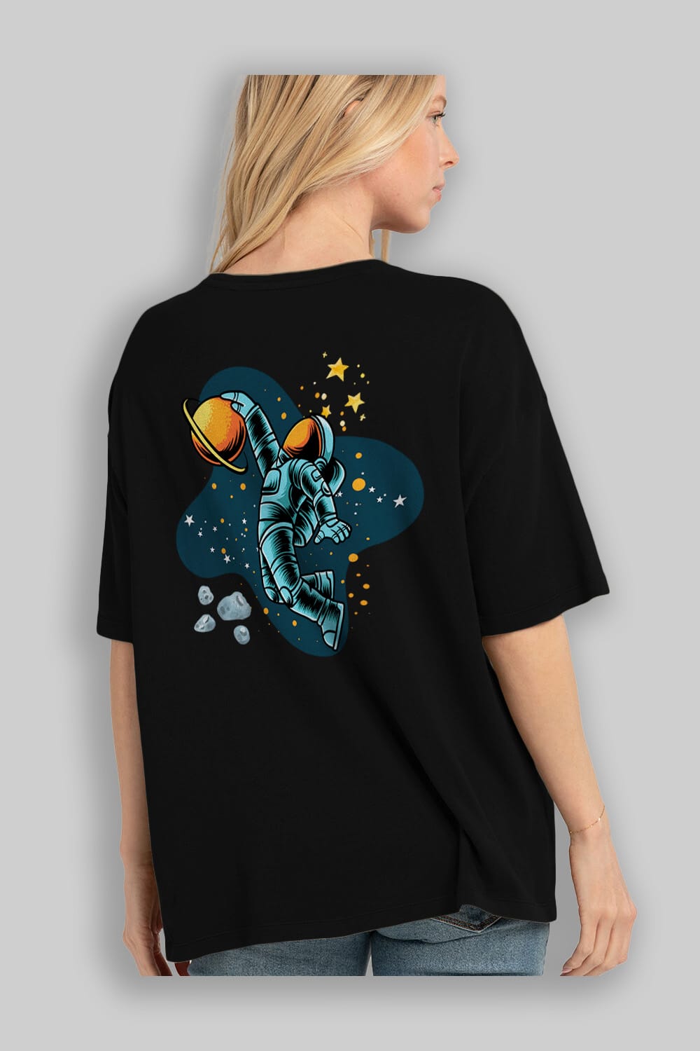 Astronot Basketbol Arka Baskılı Oversize t-shirt Erkek Kadın Unisex