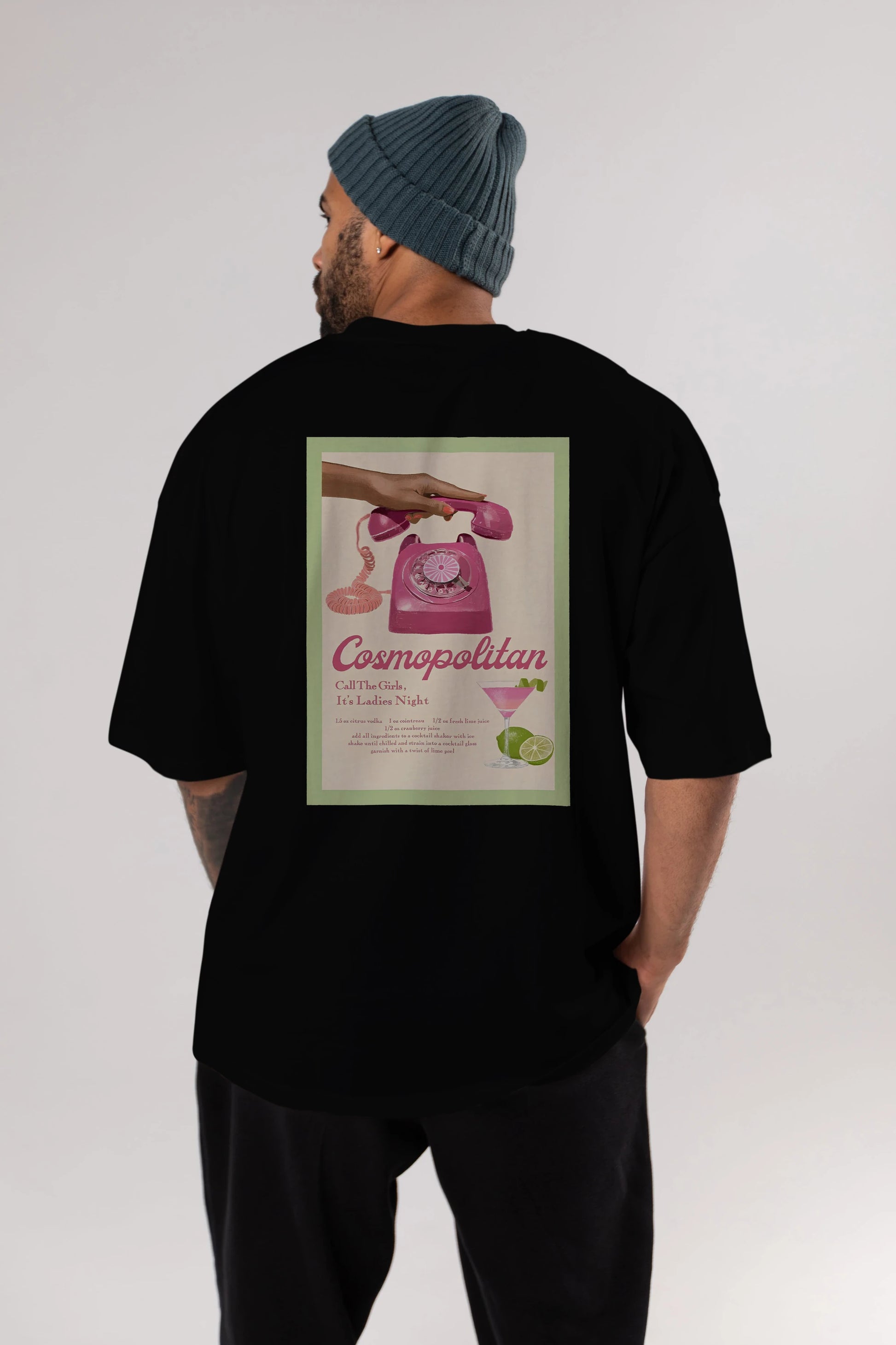 Cosmopolitan 5 Arka Baskılı Oversize t-shirt Erkek Kadın Unisex %100 Pamuk Bisiklet Yaka tişort