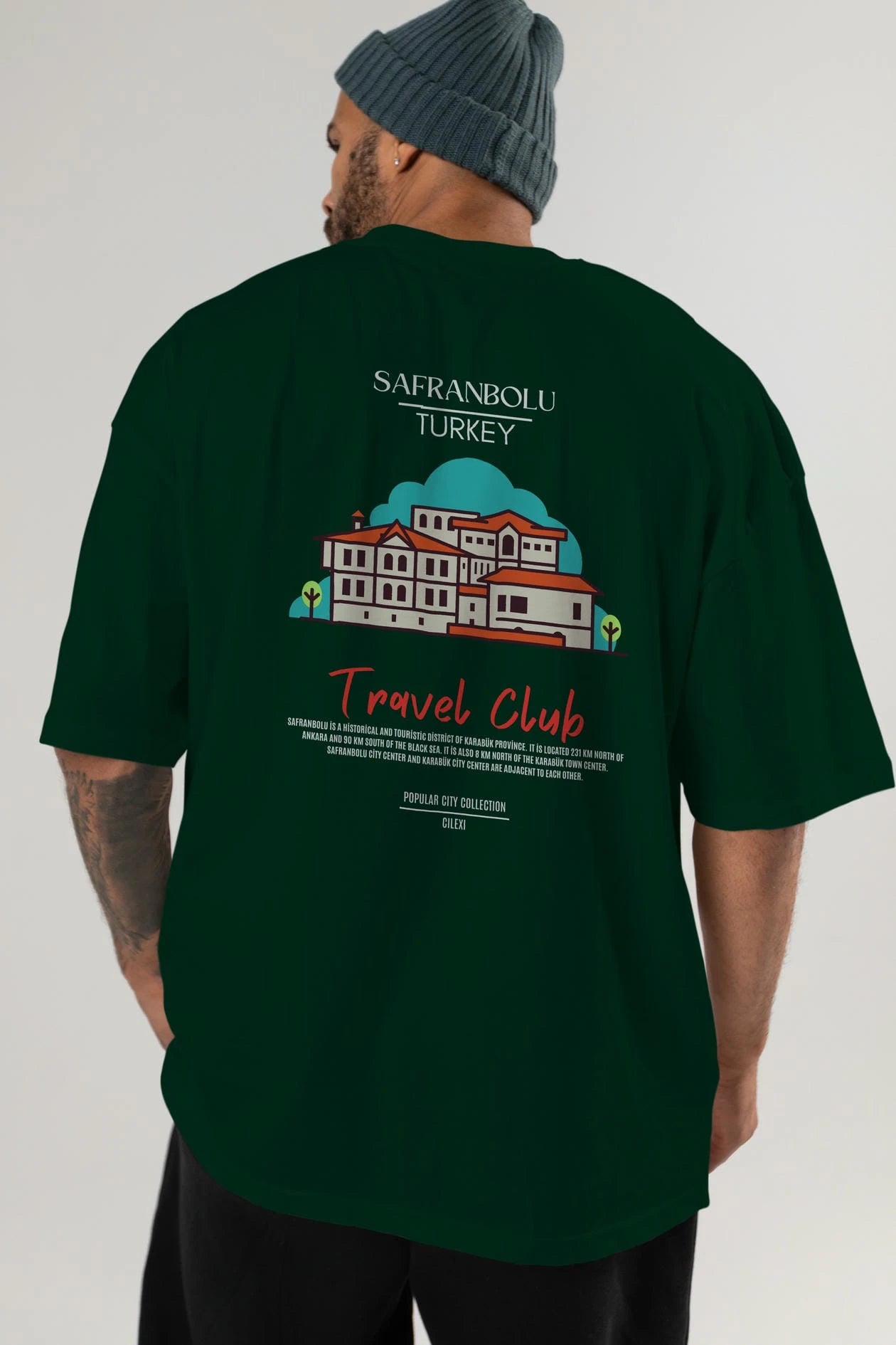 Safranbolu Turkey Arka Baskılı Oversize t-shirt Erkek Kadın Pamuk Bisiklet Yaka tişort