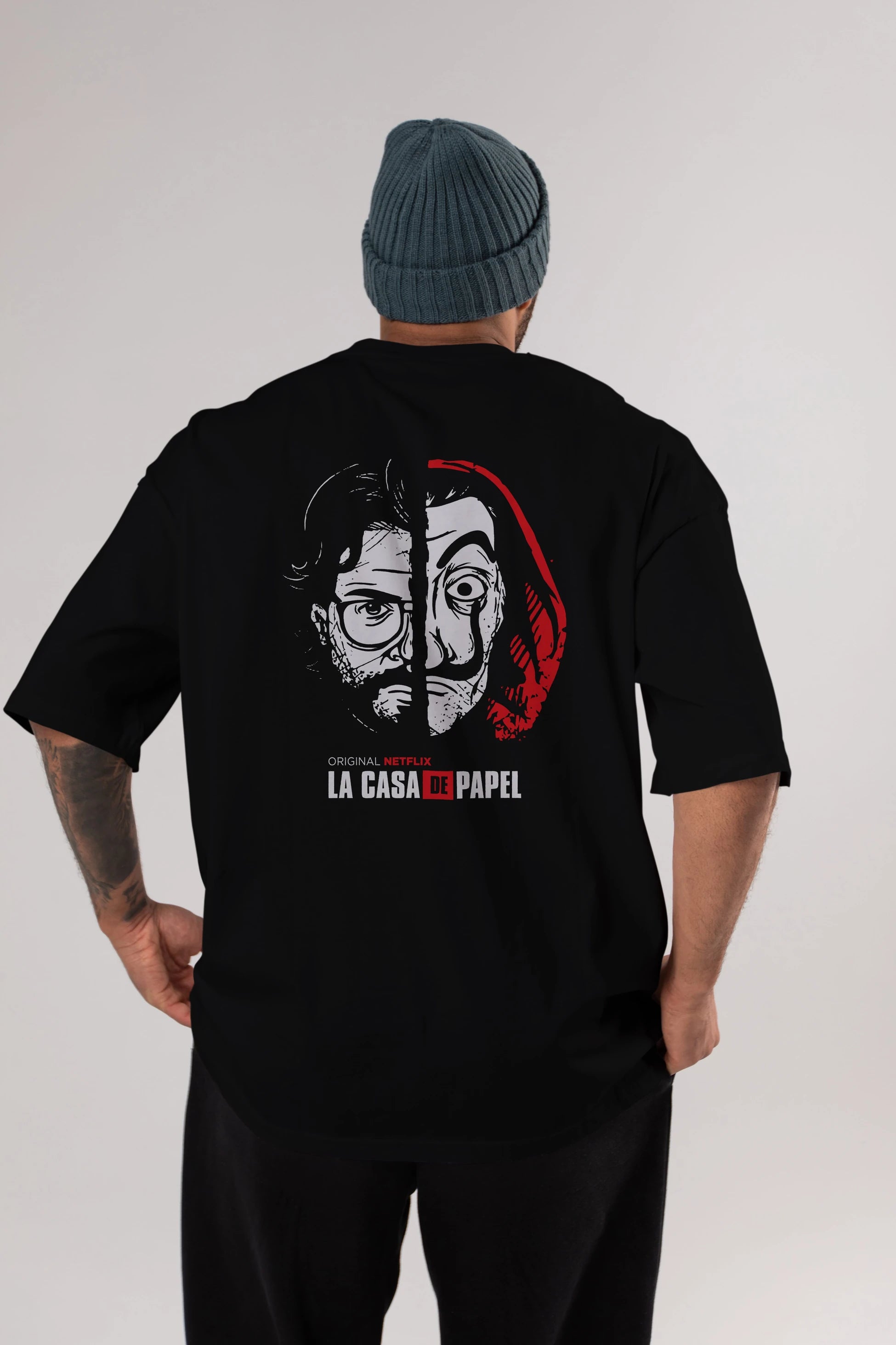 La Casa De Papel (9) Arka Baskılı Oversize t-shirt Erkek Kadın Unisex %100 Pamuk Bisiklet Yaka tişort