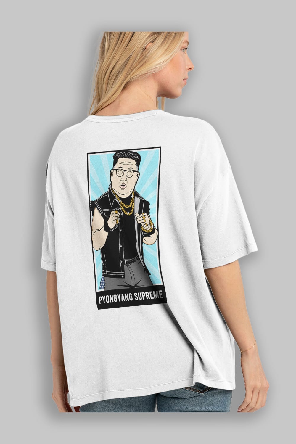 Kim Jong Un Pyongyang Supreme Arka Baskılı Oversize t-shirt Erkek Kadın Unisex %100 Pamuk tişort