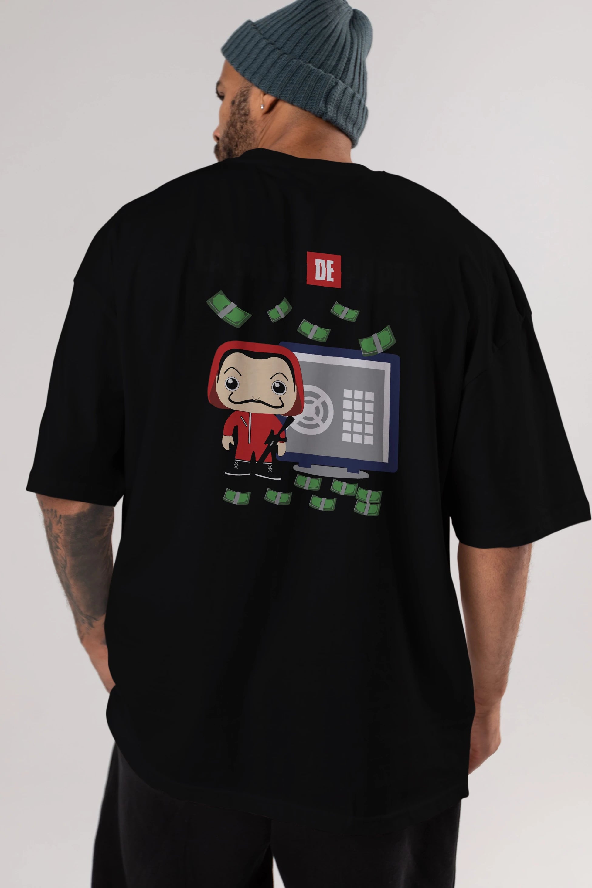 La Casa De Papel (4) Arka Baskılı Oversize t-shirt Erkek Kadın Unisex %100 Pamuk Bisiklet Yaka tişort
