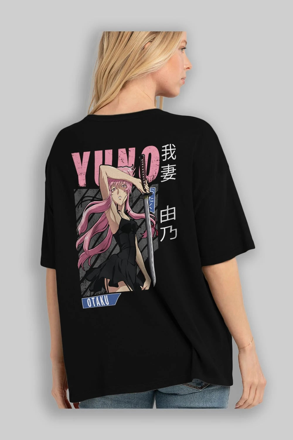 Yuno Gasai 5 Anime Arka Baskılı Oversize t-shirt Erkek Kadın Unisex