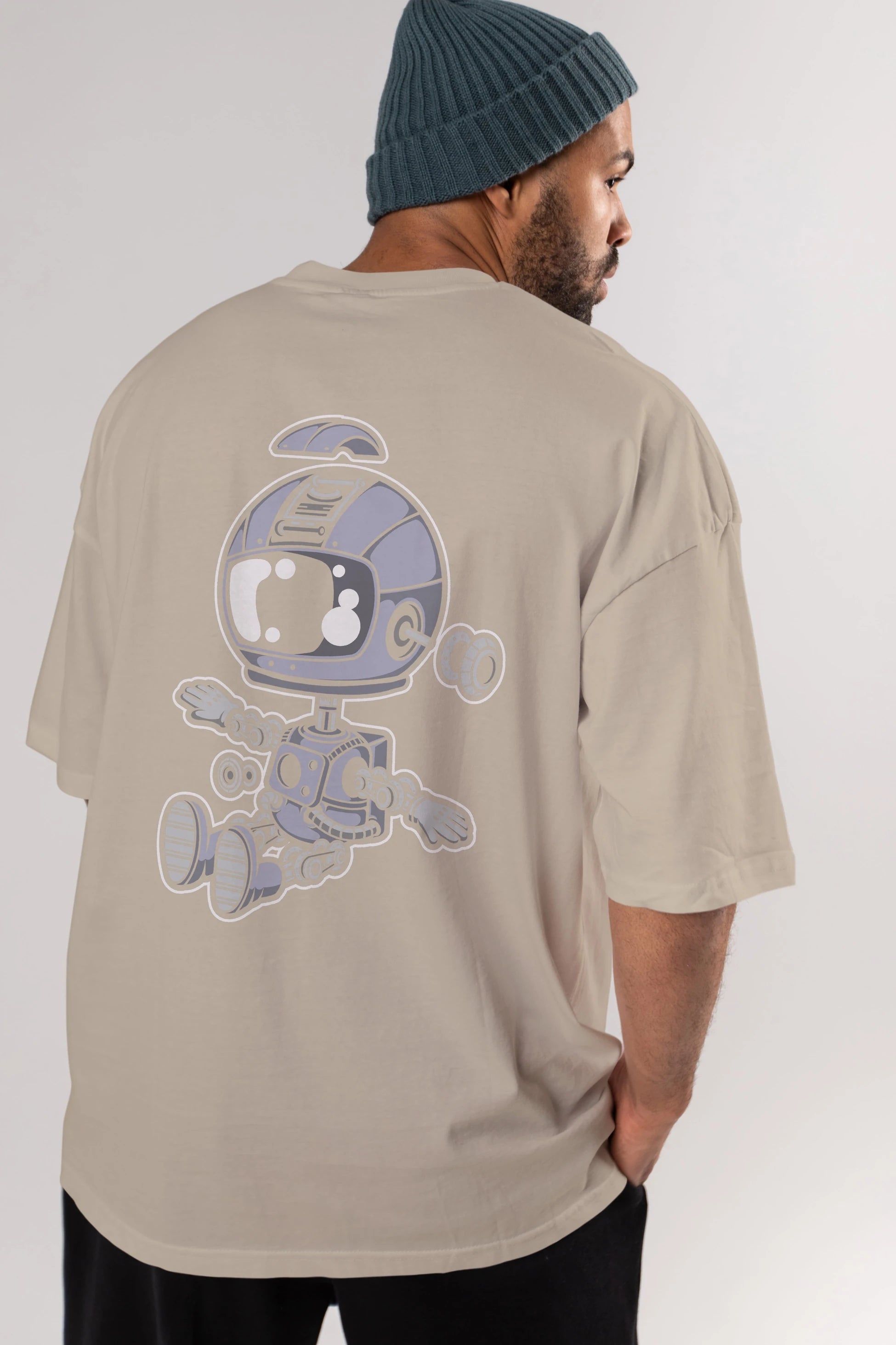 Astronaut Robot Arka Baskılı Oversize t-shirt Erkek Kadın Unisex