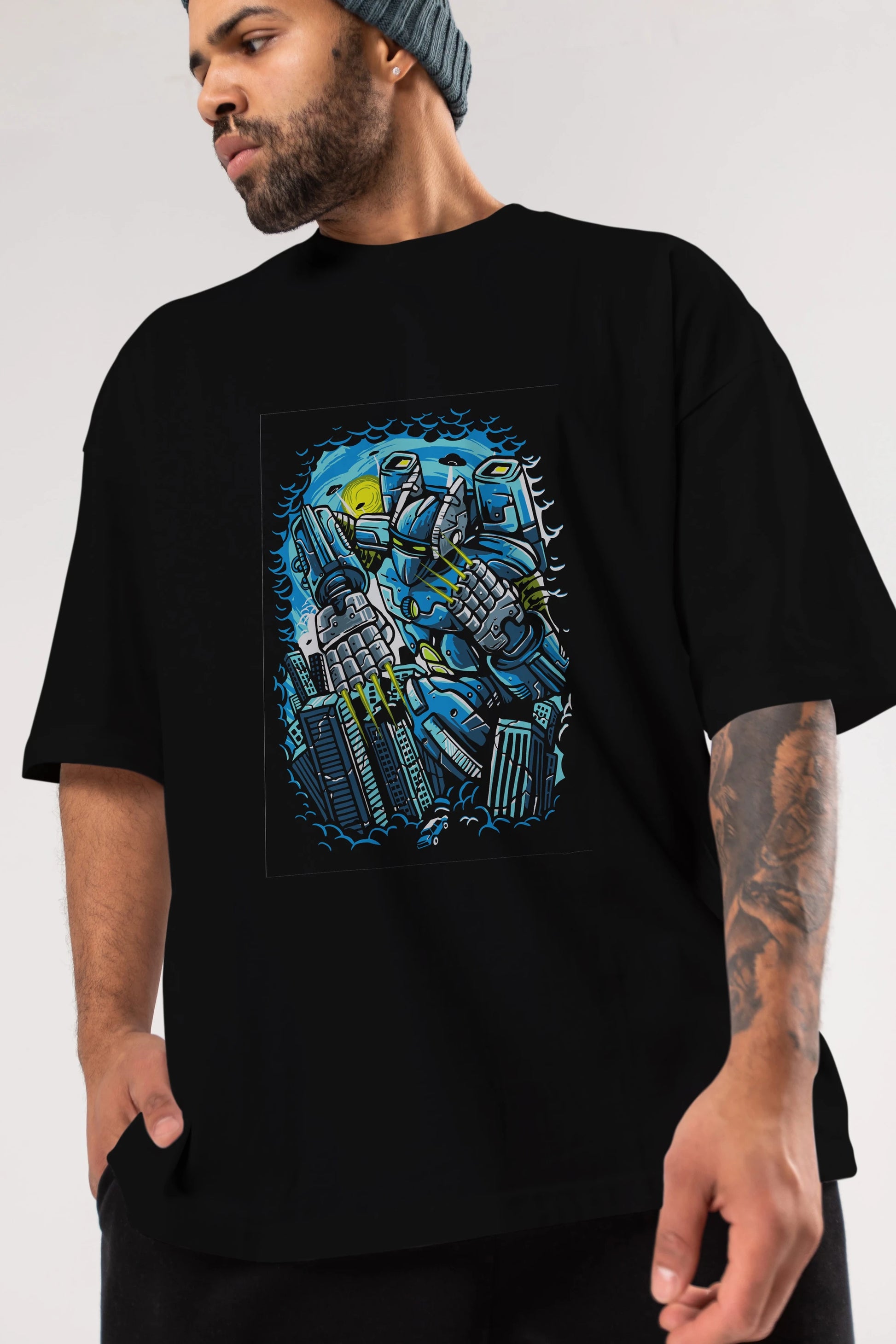 Destroy The City Ön Baskılı Oversize t-shirt Erkek Kadın Unisex %100 Pamuk tişort