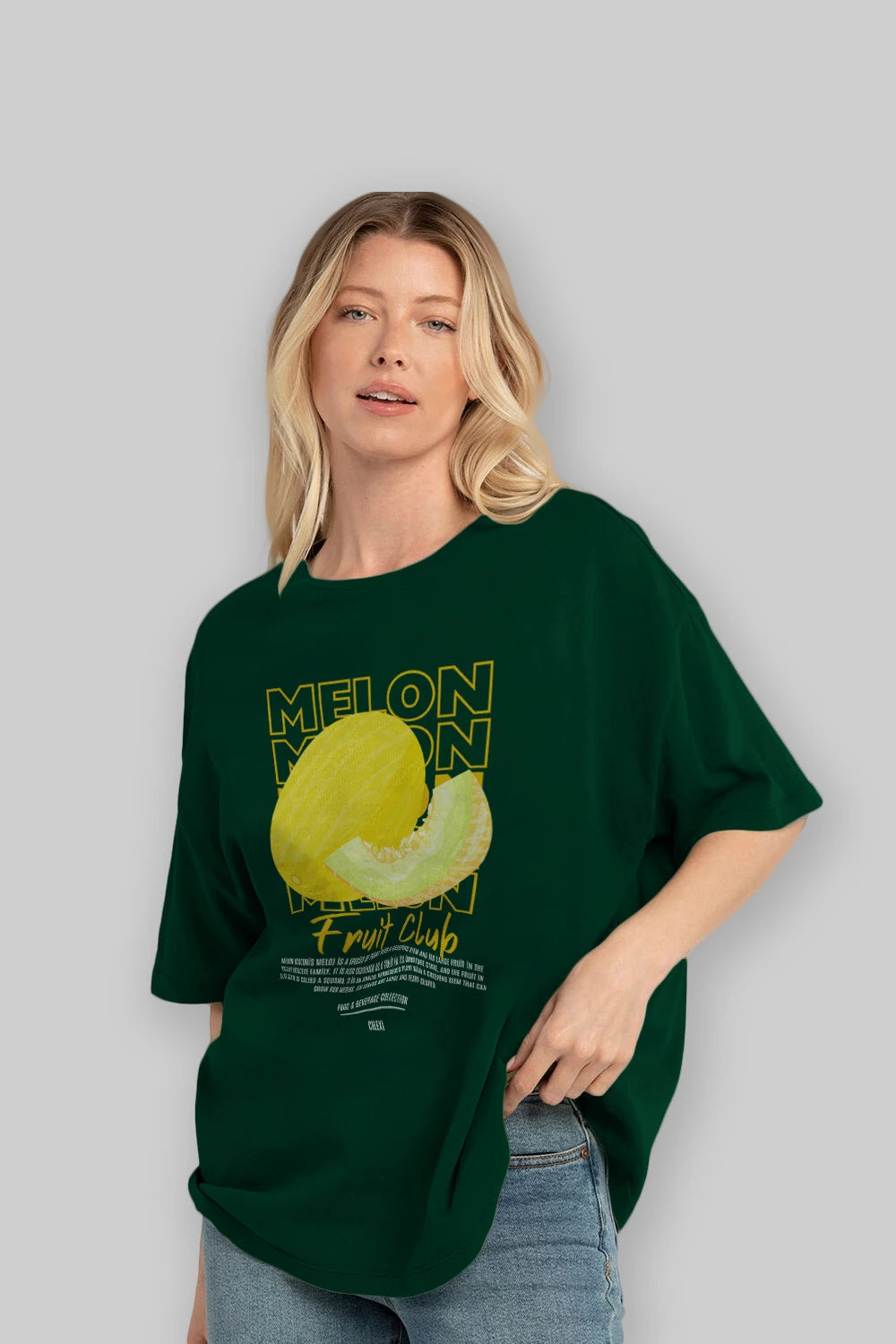 Melon Ön Baskılı Oversize t-shirt Erkek Kadın Pamuk Bisiklet Yaka tişort