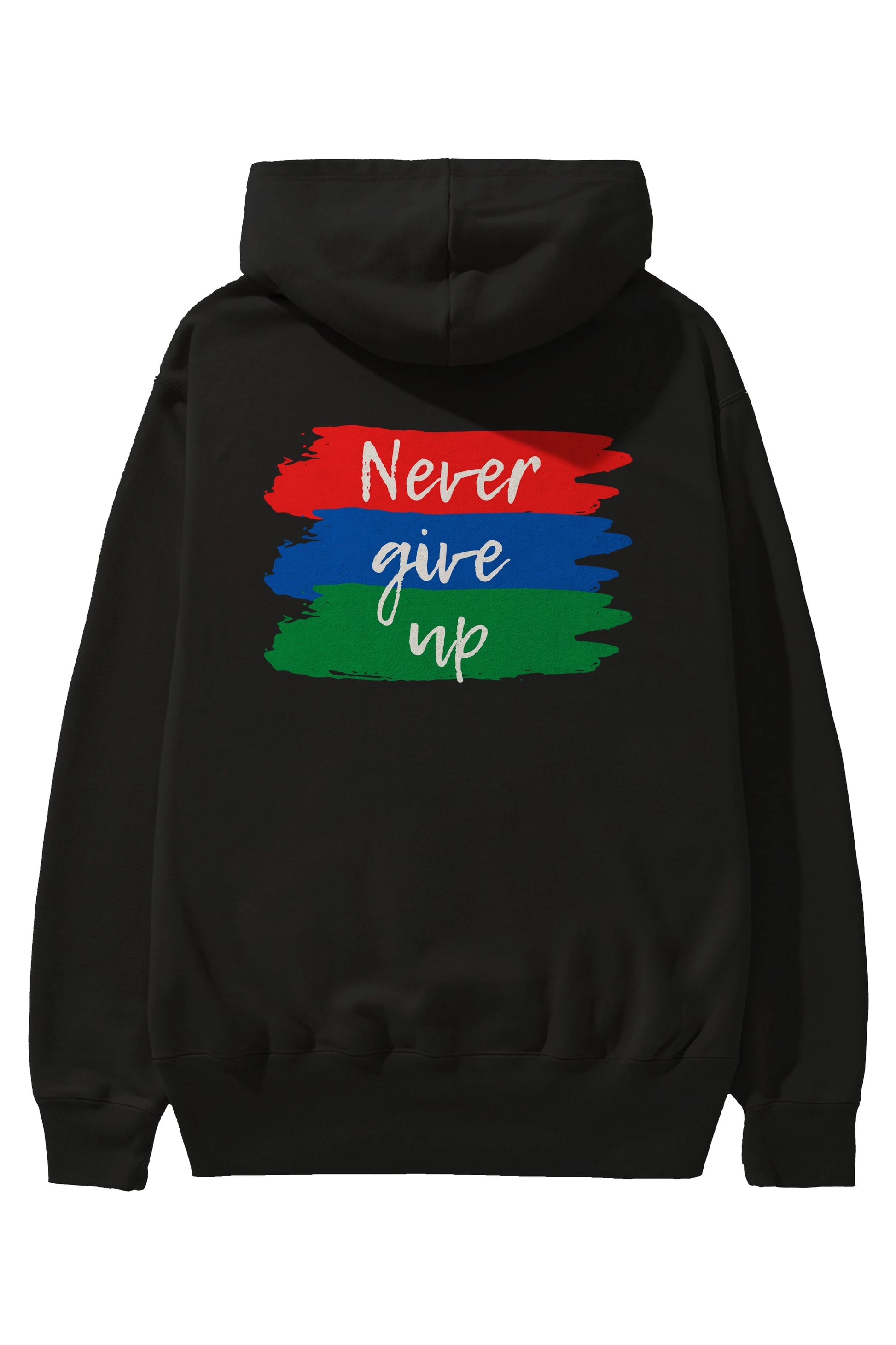 Never Give Up Yazılı Arka Baskılı Oversize Hoodie Kapüşonlu Sweatshirt Erkek Kadın Unisex