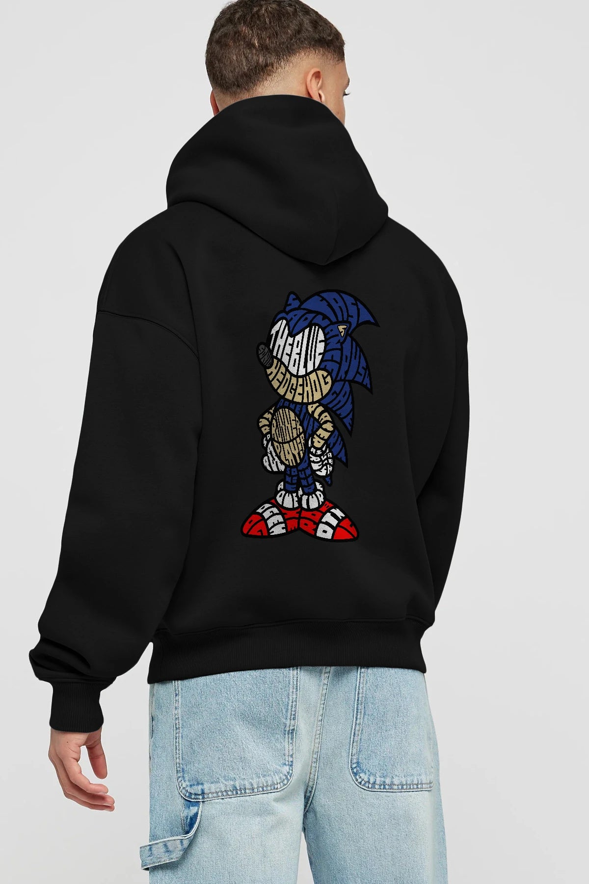The Blue Hedgehog Arka Baskılı Hoodie Oversize Kapüşonlu Sweatshirt Erkek Kadın Unisex