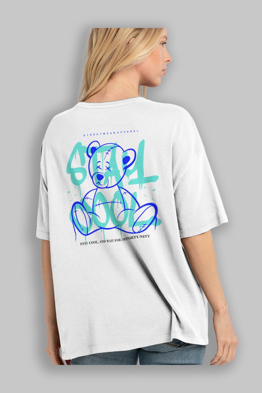 Teddy Bear Stay Cool 2 Arka Baskılı Oversize t-shirt Erkek Kadın Unisex