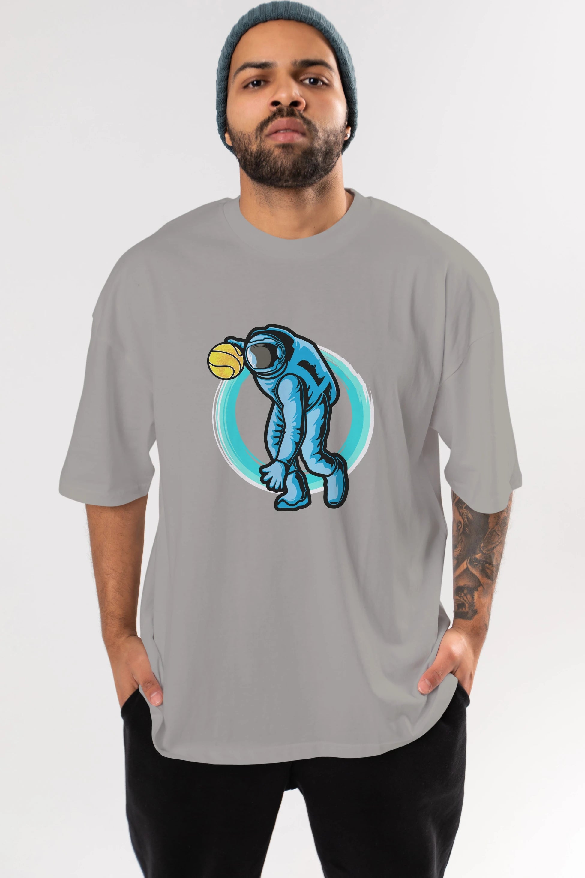 Astronaut Dribble Ön Baskılı Oversize t-shirt Erkek Kadın Unisex