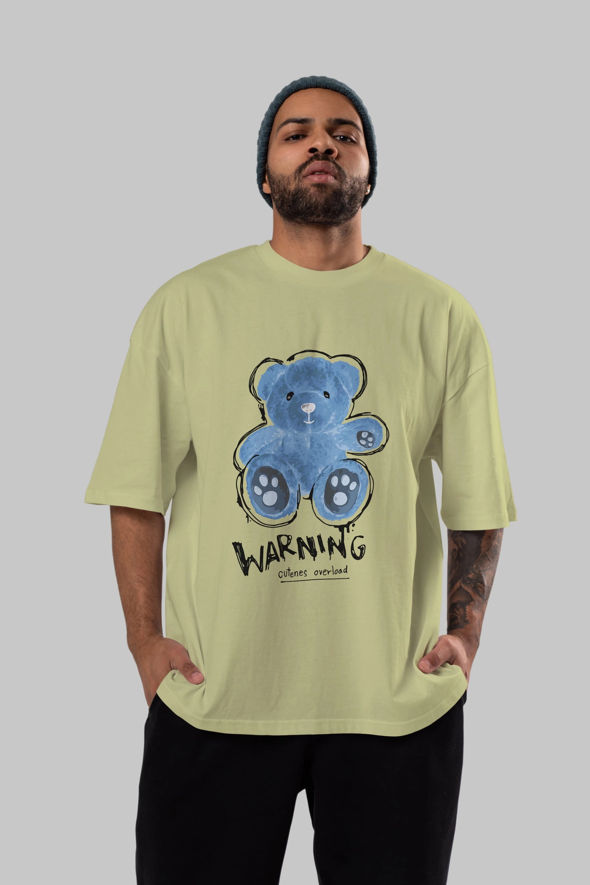 Warning Cuteness Bear Ön Baskılı Oversize t-shirt Erkek Kadın Unisex