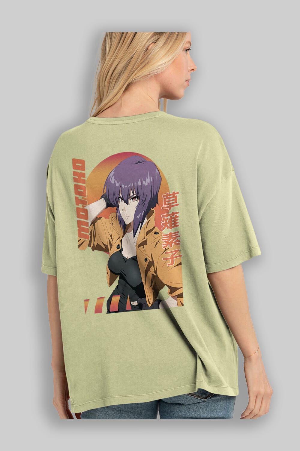 Motoko Kusanagi 9 Anime Arka Baskılı Oversize t-shirt Erkek Kadın Unisex