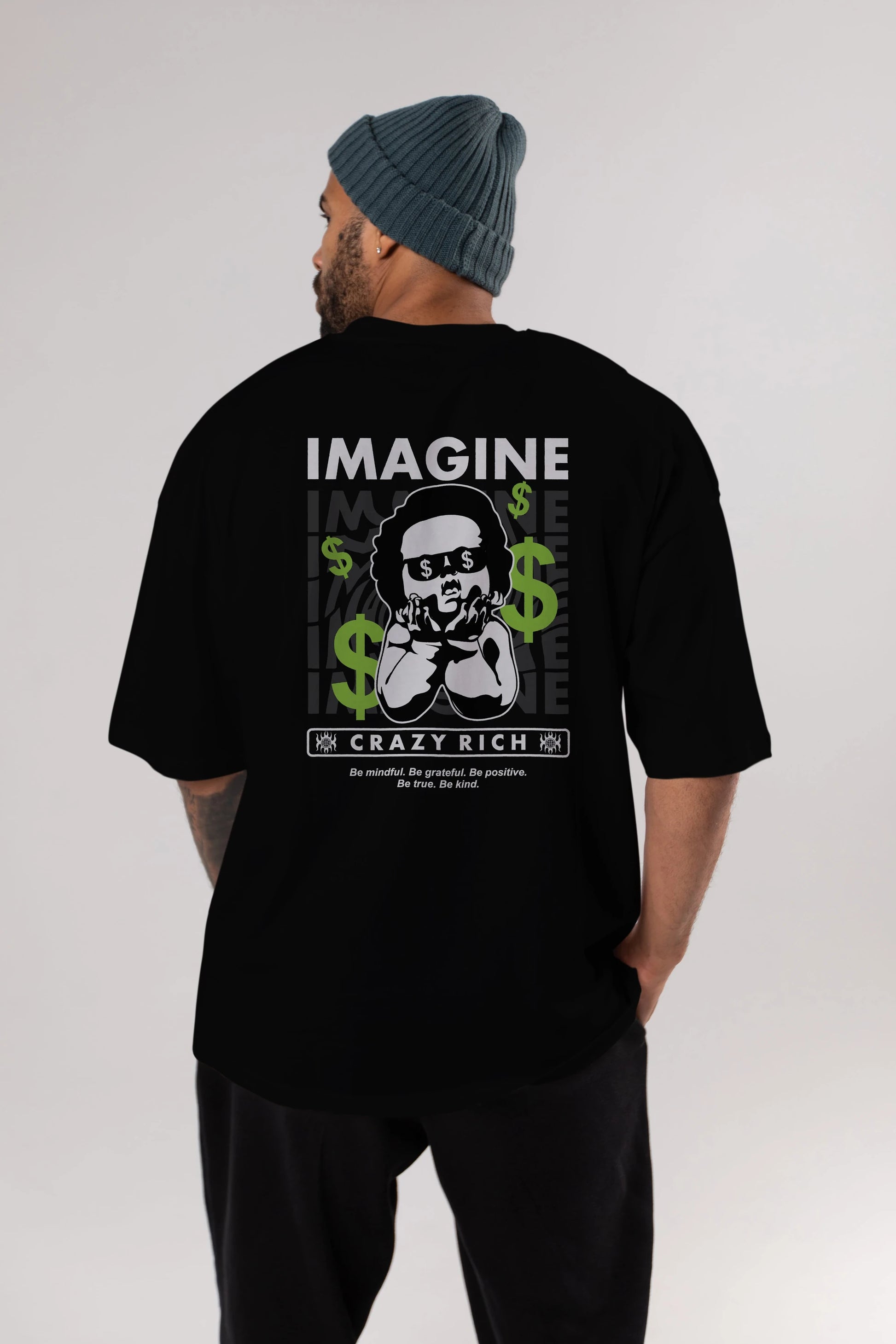 Imagine Crazy Rich Arka Baskılı Oversize t-shirt Erkek Kadın Unisex