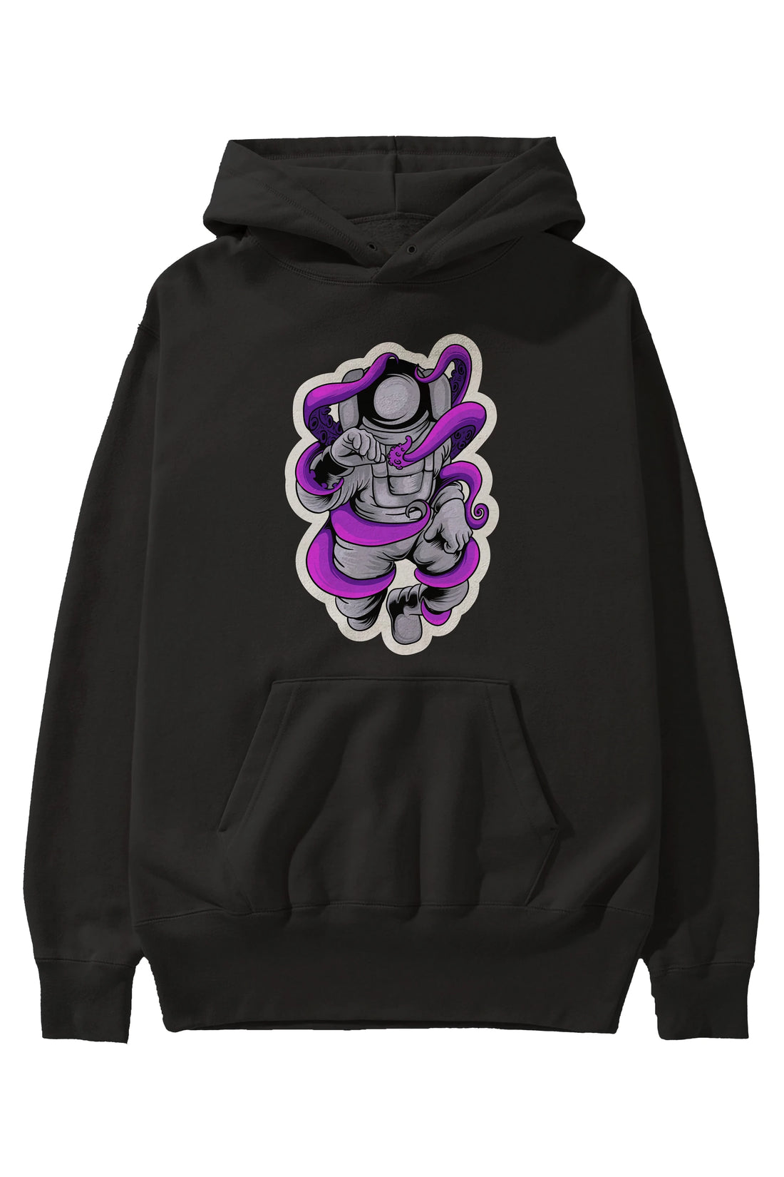 Astronaut fighting octopus sticker Ön Baskılı Hoodie Oversize Kapüşonlu Sweatshirt Erkek Kadın Unisex
