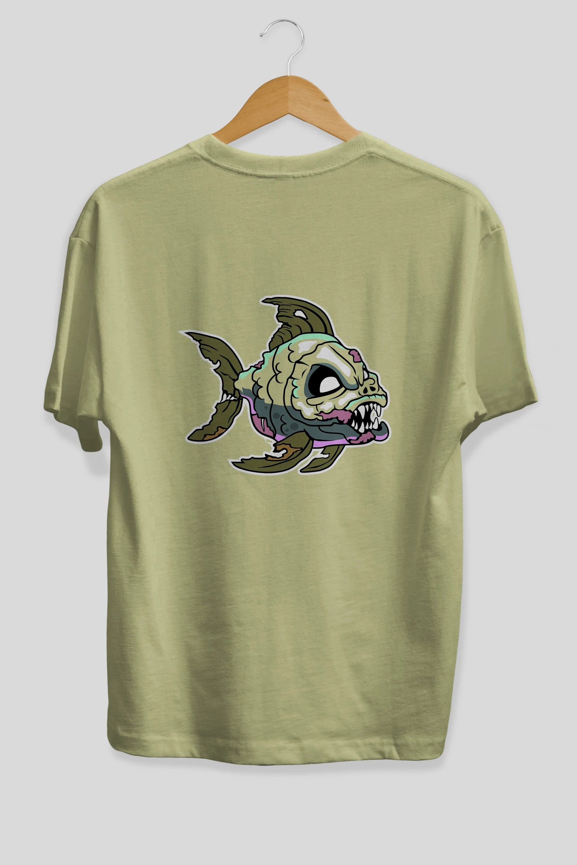 Fish Monster Arka Baskılı Oversize t-shirt Erkek Kadın Unisex %100 Pamuk tişort