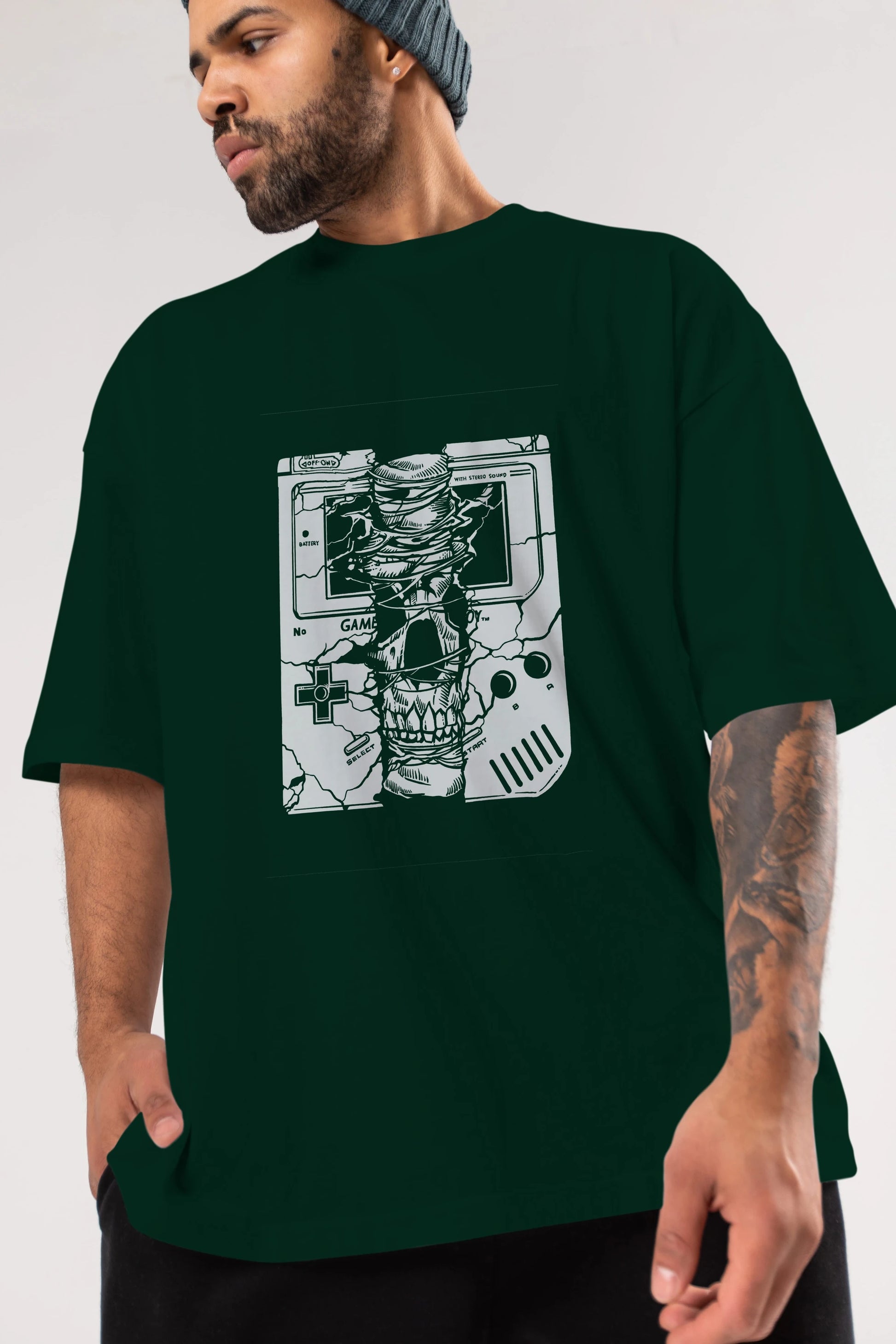 Gameboy Skull Ön Baskılı Oversize t-shirt Erkek Kadın Unisex %100 Pamuk tişort