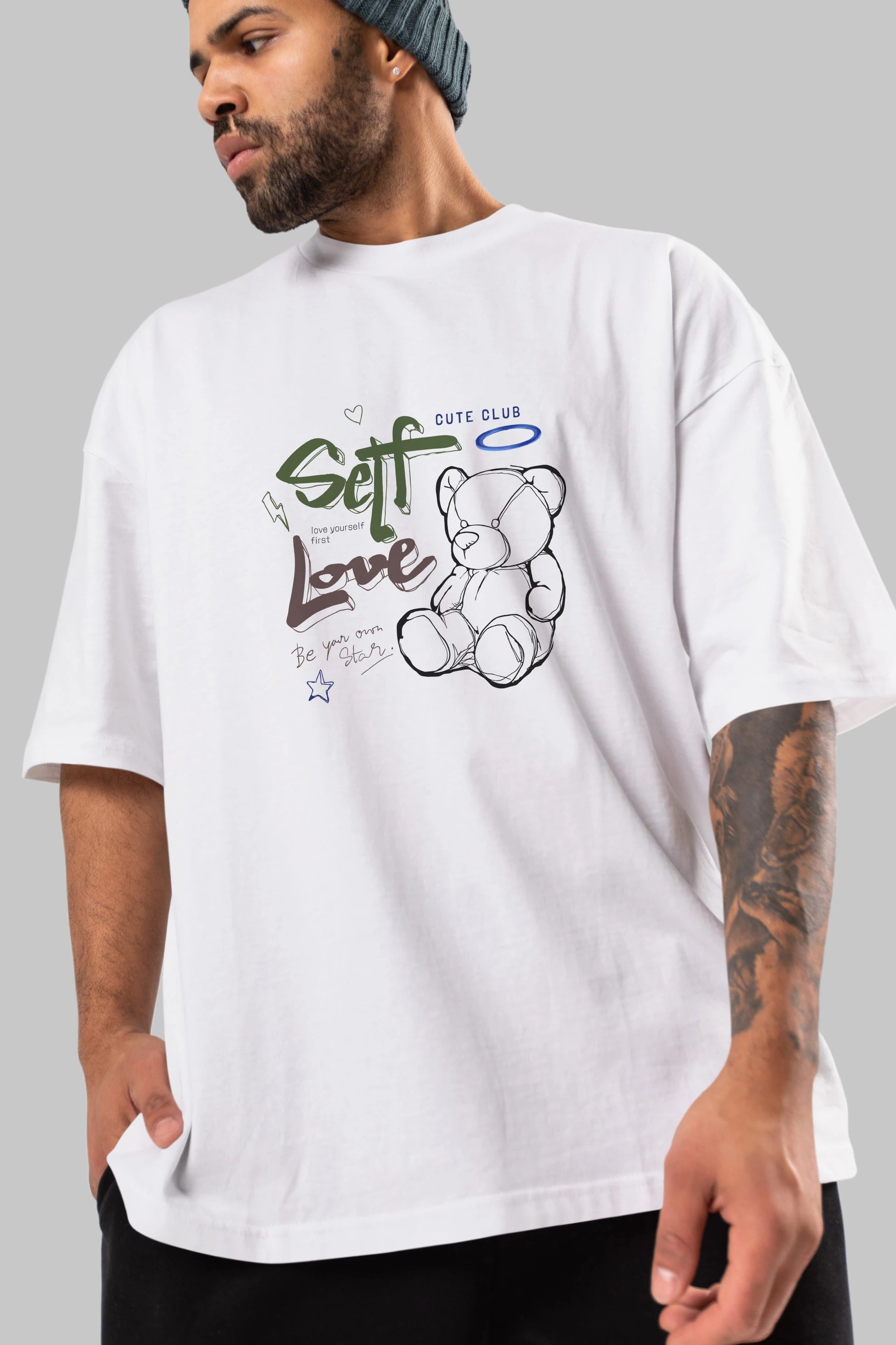 Self Love Bear Ön Baskılı Oversize t-shirt Erkek Kadın Unisex