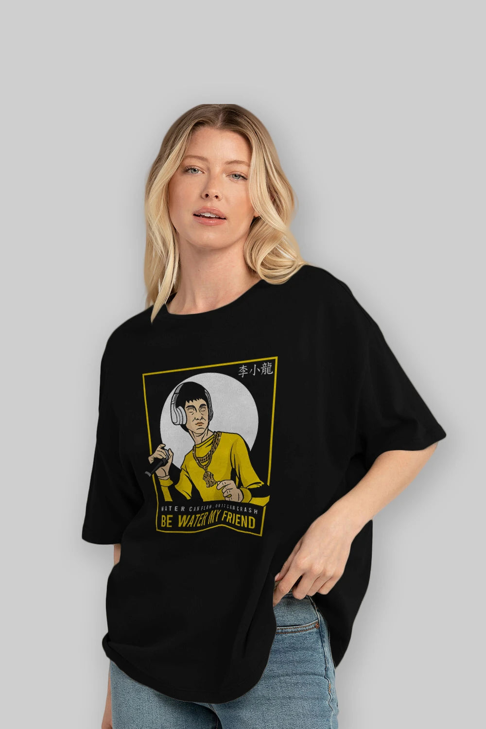 Bruce Lee Rapper Ön Baskılı Oversize t-shirt Erkek Kadın Unisex %100 Pamuk tişort