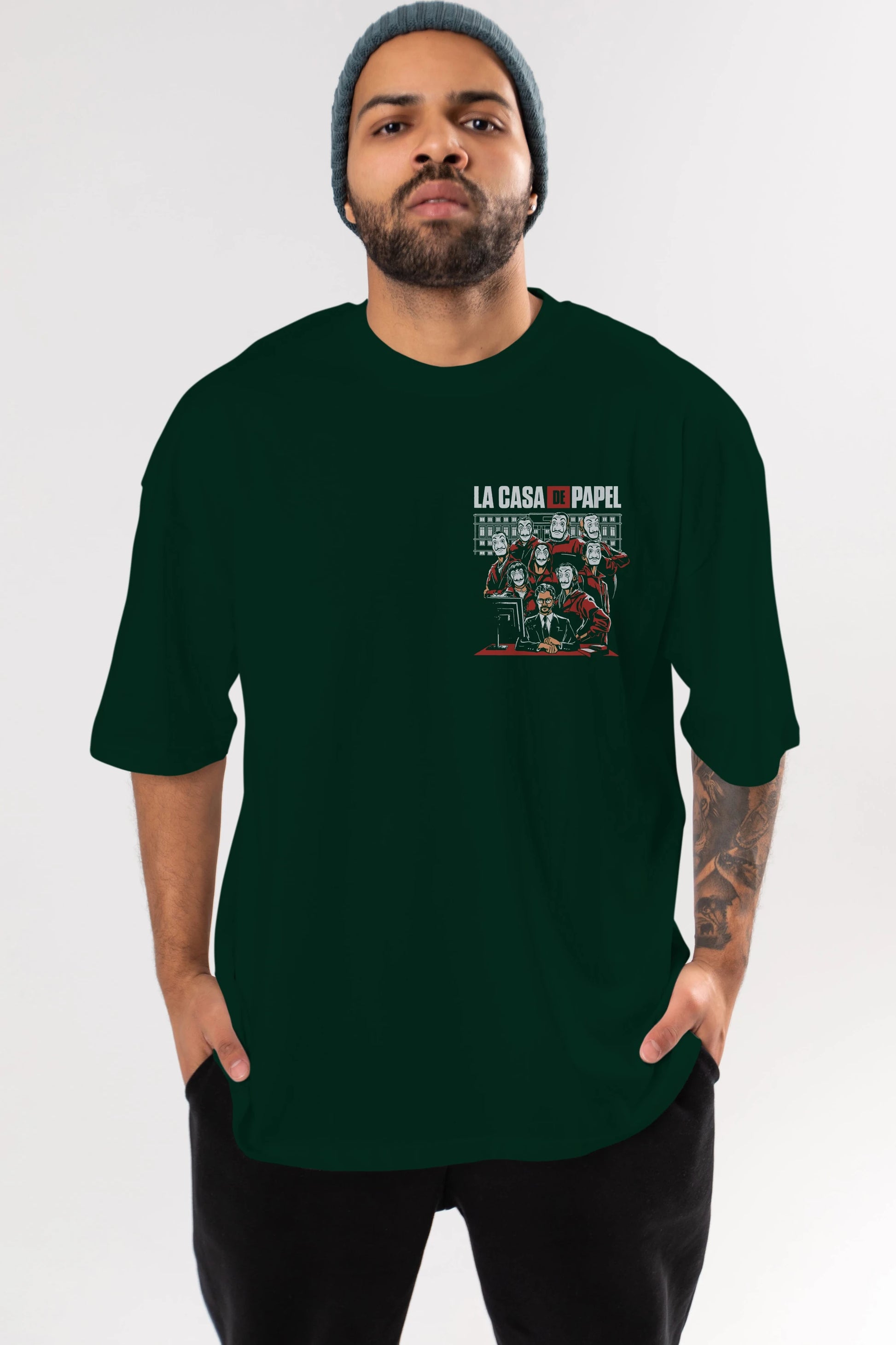 La Casa De Papel (5) Ön Sol Baskılı Oversize t-shirt Erkek Kadın Unisex %100 Pamuk Bisiklet Yaka tişort