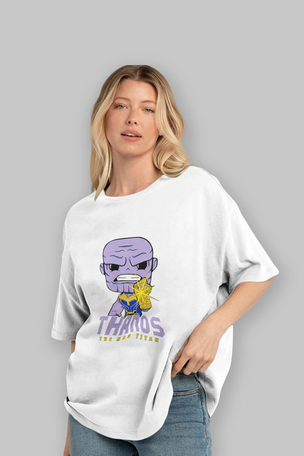 Thanos (1) Ön Baskılı Oversize t-shirt Erkek Kadın Unisex %100 Pamuk Bisiklet Yaka tişort
