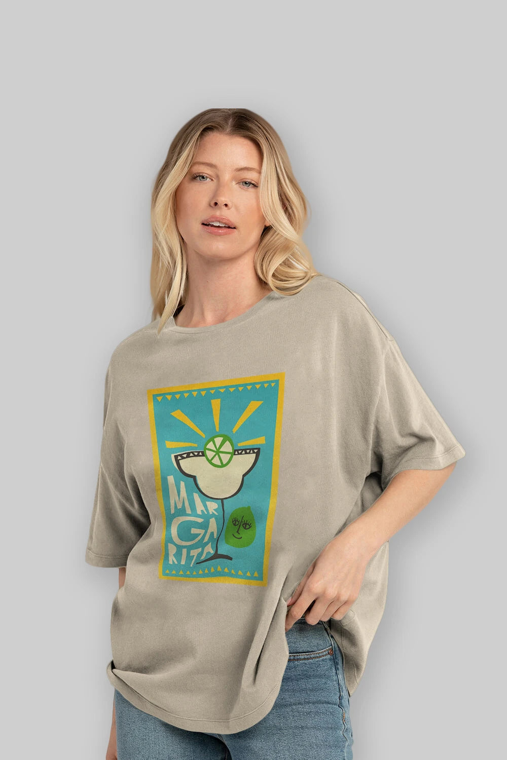 Margarita 4 Ön Baskılı Oversize t-shirt Erkek Kadın Unisex %100 Pamuk Bisiklet Yaka tişort
