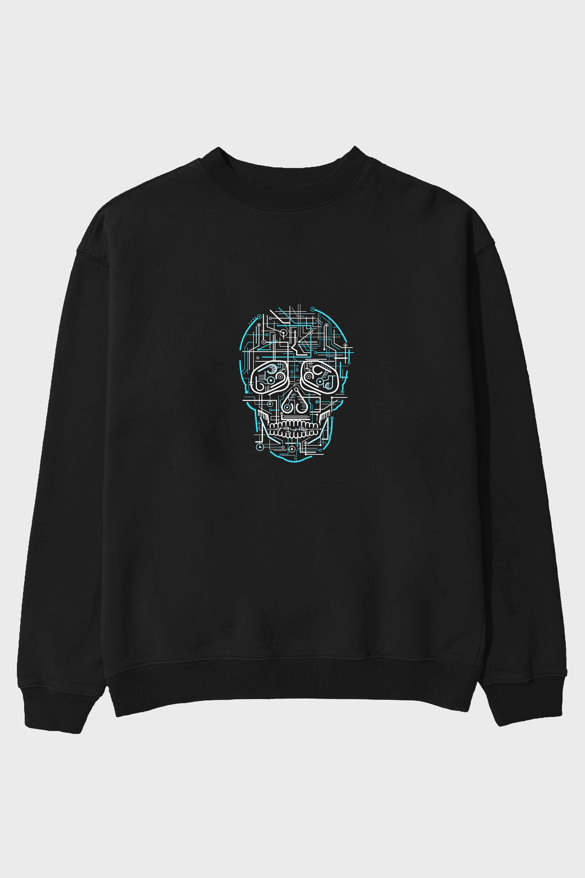 Electric Skull Ön Baskılı Oversize Sweatshirt Erkek Kadın Unisex