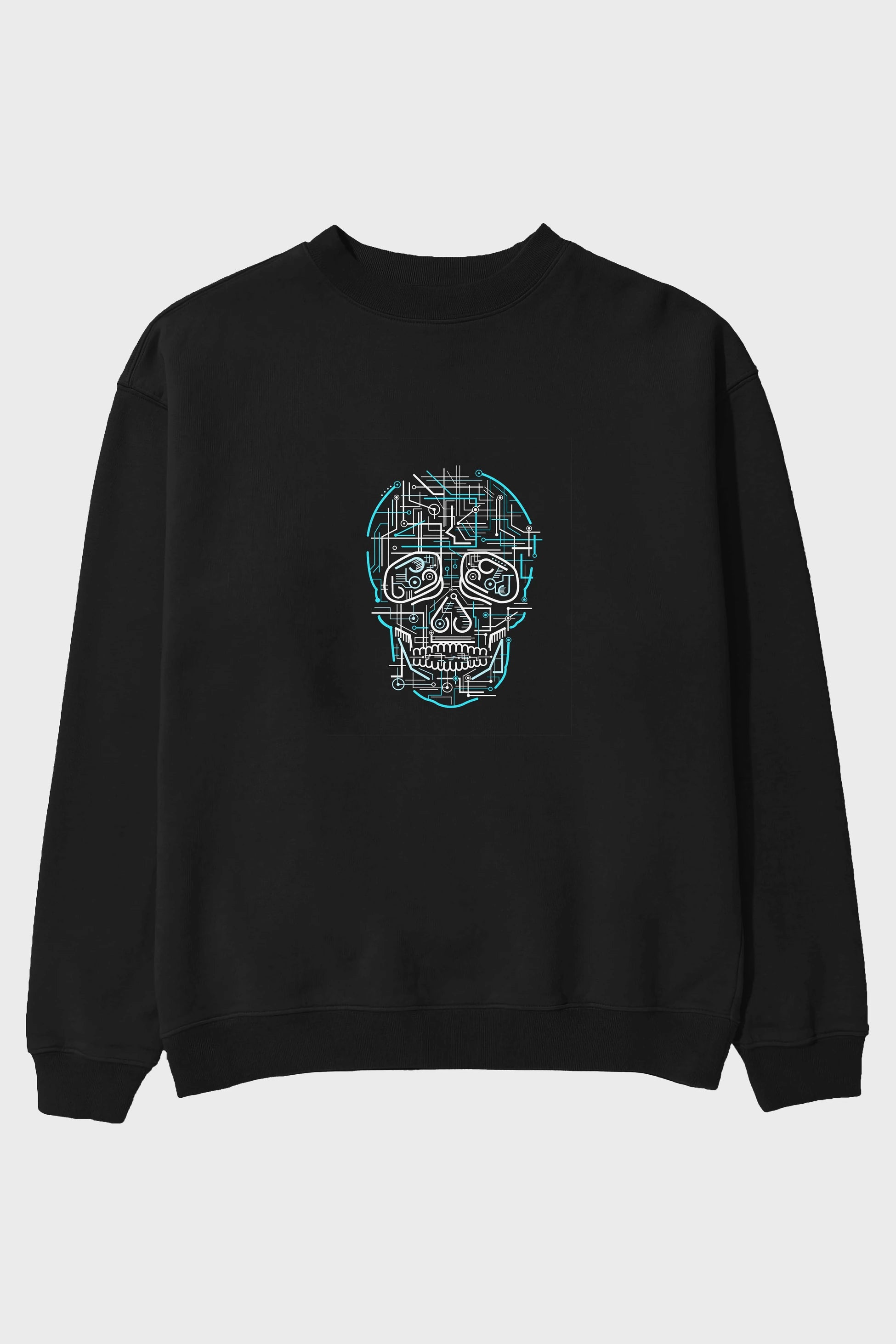 Electric Skull Ön Baskılı Oversize Sweatshirt Erkek Kadın Unisex
