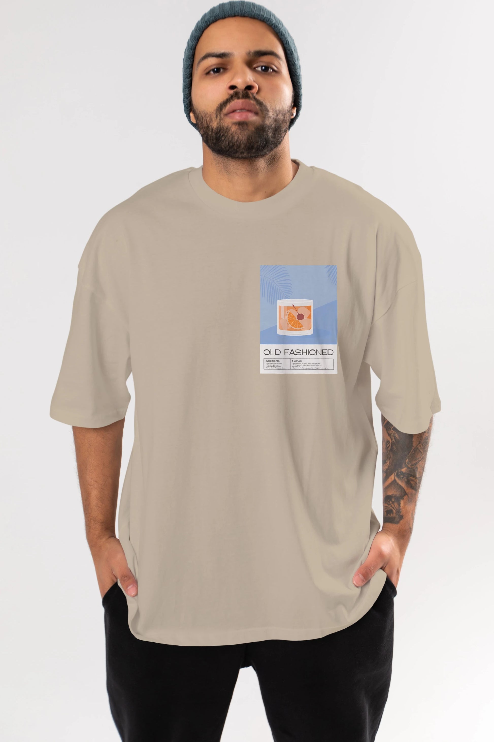 Old Fashioned 3 Ön Sol Baskılı Oversize t-shirt Erkek Kadın Unisex %100 Pamuk Bisiklet Yaka tişort