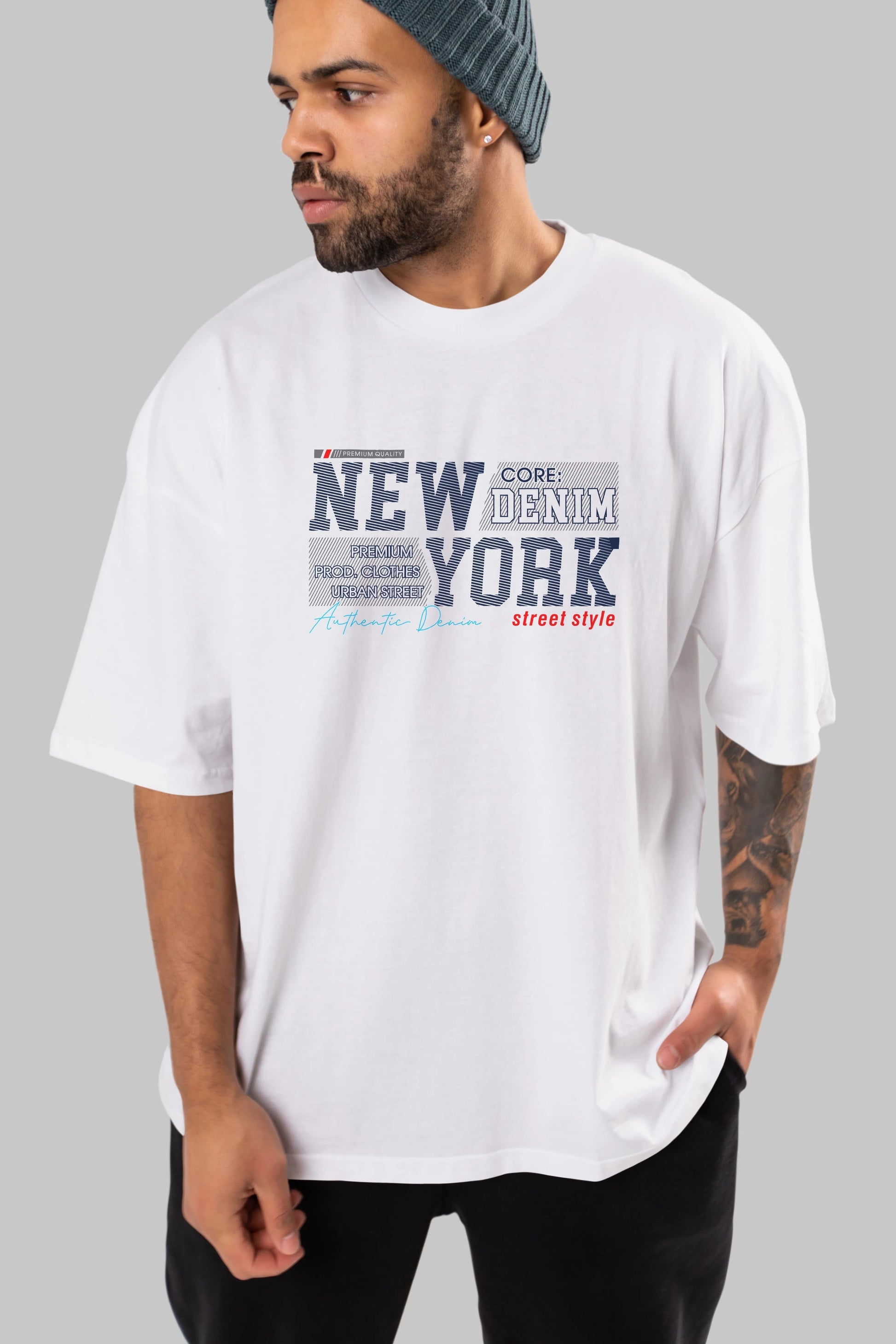 New York Street Ön Baskılı Oversize t-shirt Erkek Kadın Unisex