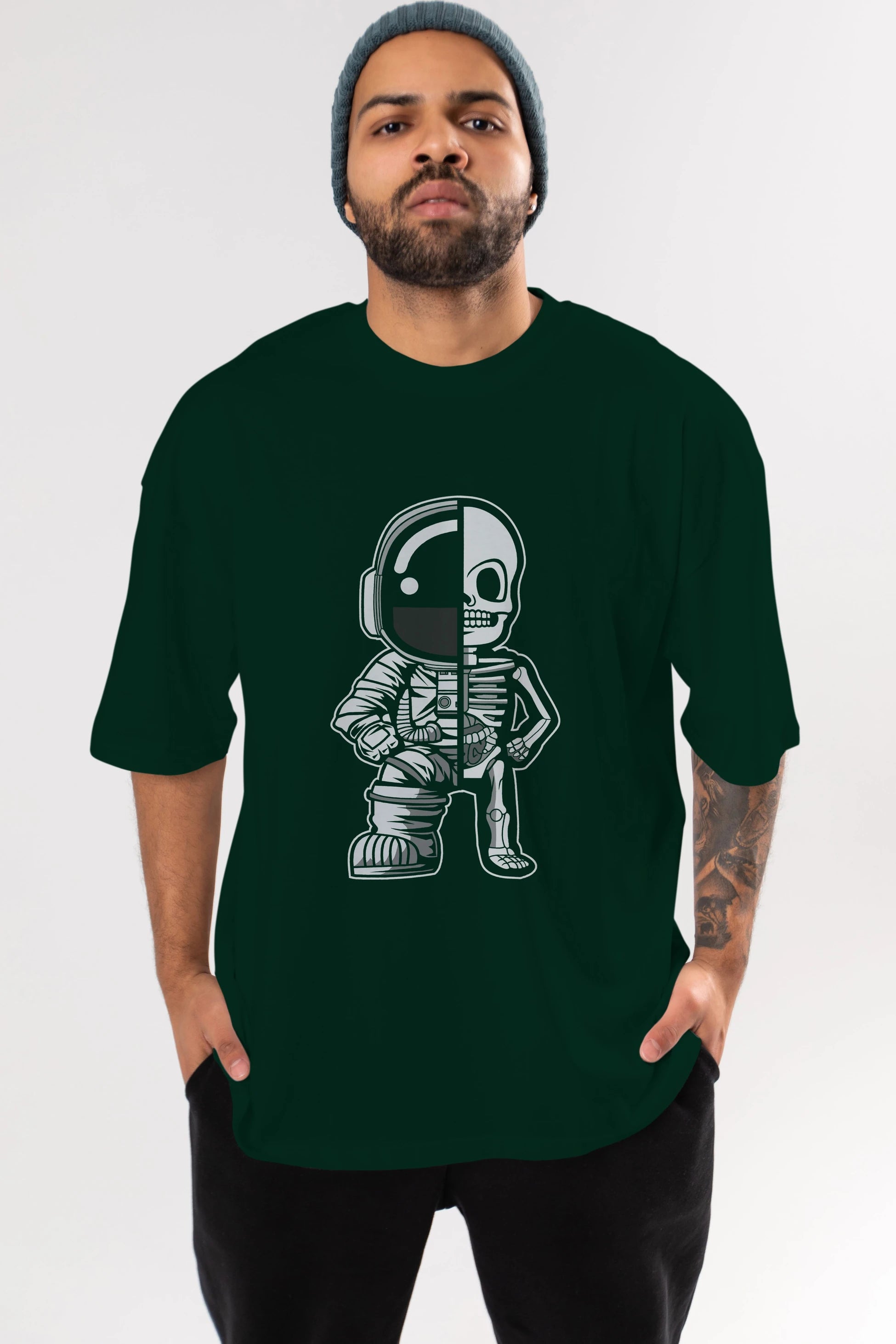 Astronaut Half Skeleton Ön Baskılı Oversize t-shirt Erkek Kadın Unisex