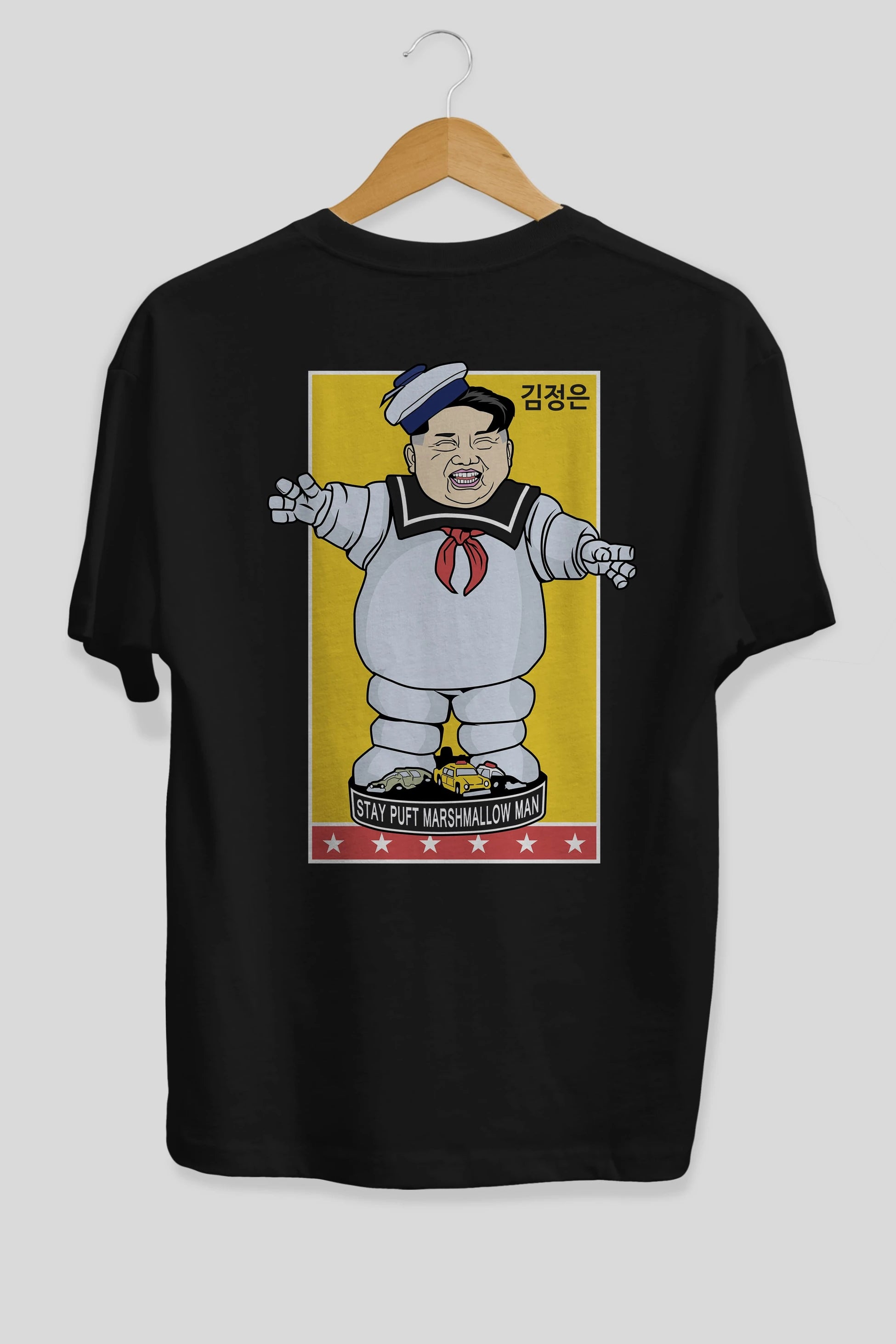 Stay Puft Jong Un Arka Baskılı Oversize t-shirt Erkek Kadın Unisex %100 Pamuk tişort