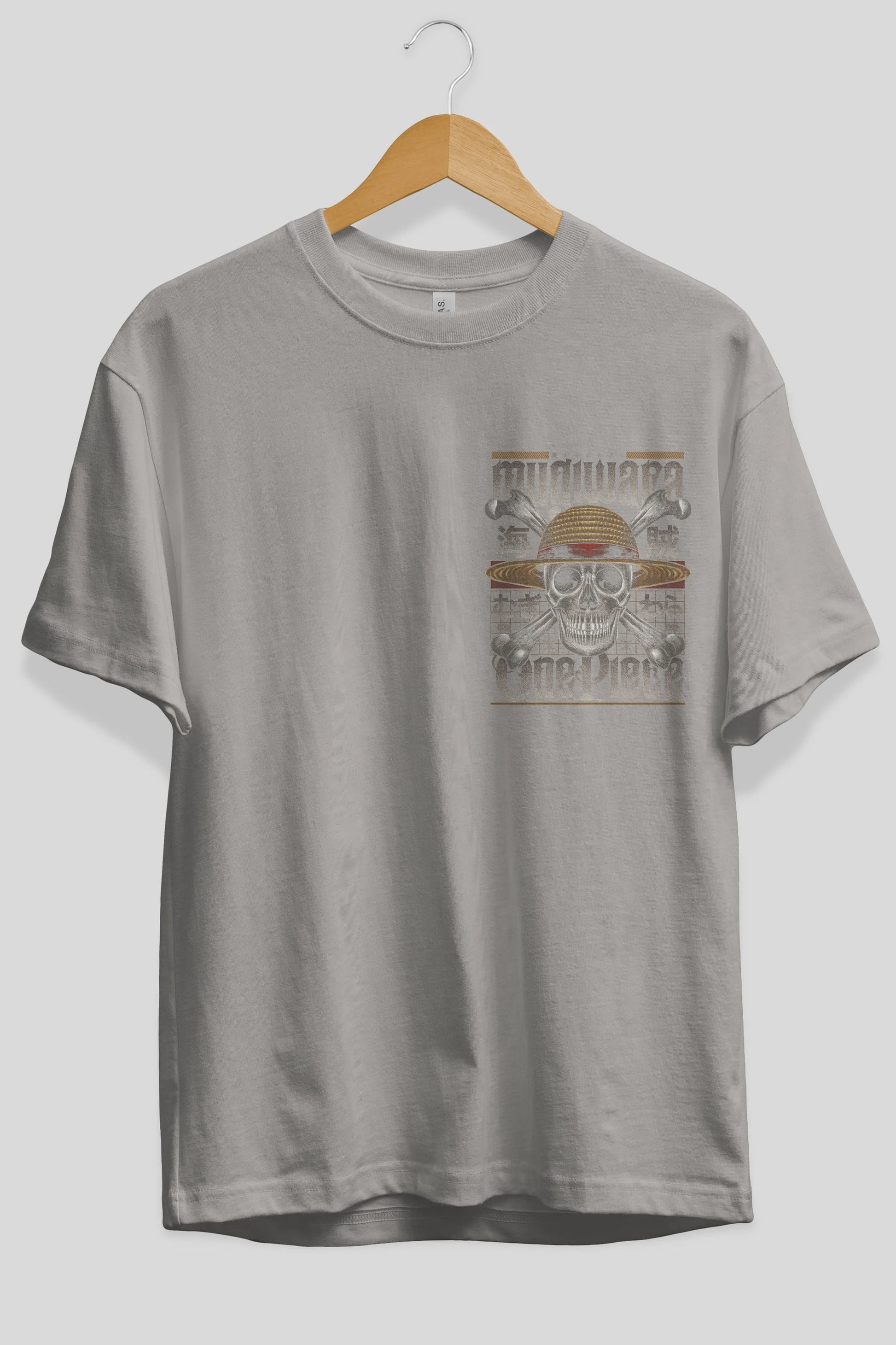 ONE PIECE (2) Ön Sol Baskılı Oversize t-shirt Erkek Kadın Unisex %100 Pamuk Bisiklet Yaka tişort