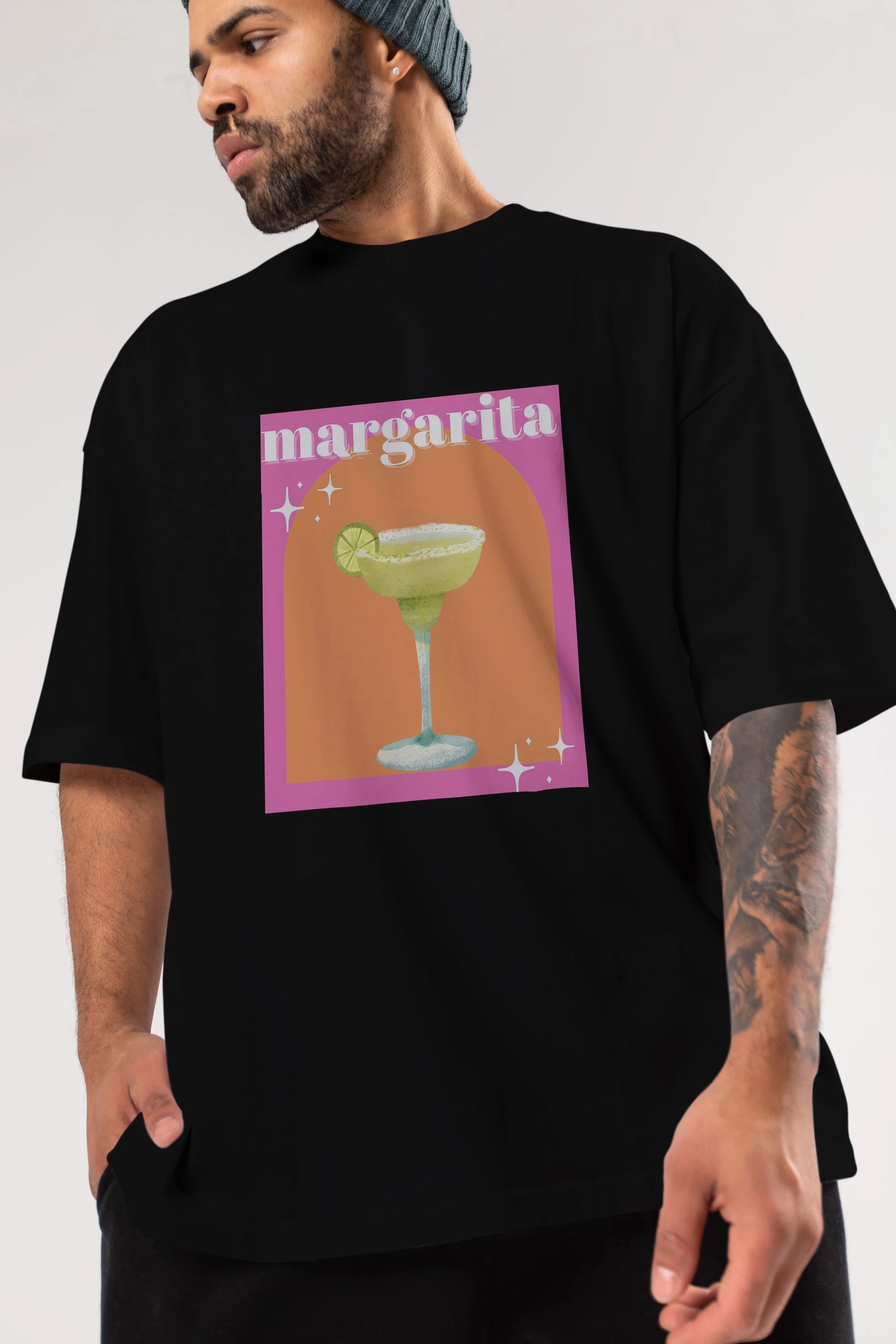 Margarita 7 Ön Baskılı Oversize t-shirt Erkek Kadın Unisex %100 Pamuk Bisiklet Yaka tişort