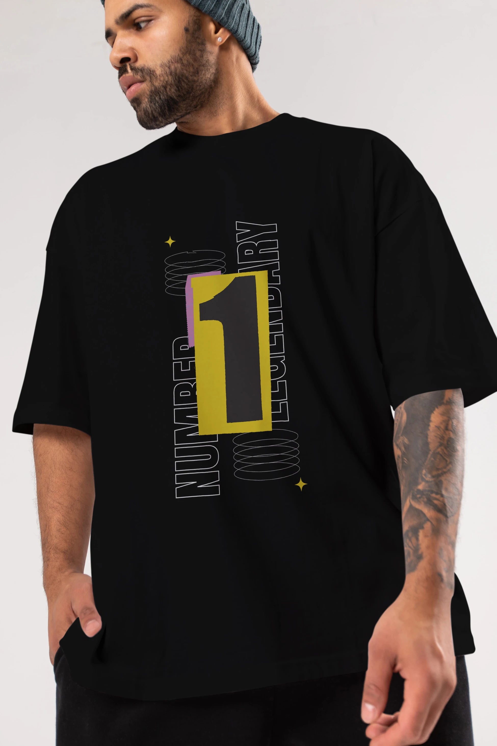 Number 1 Yazılı Ön Baskılı Oversize t-shirt Erkek Kadın Unisex
