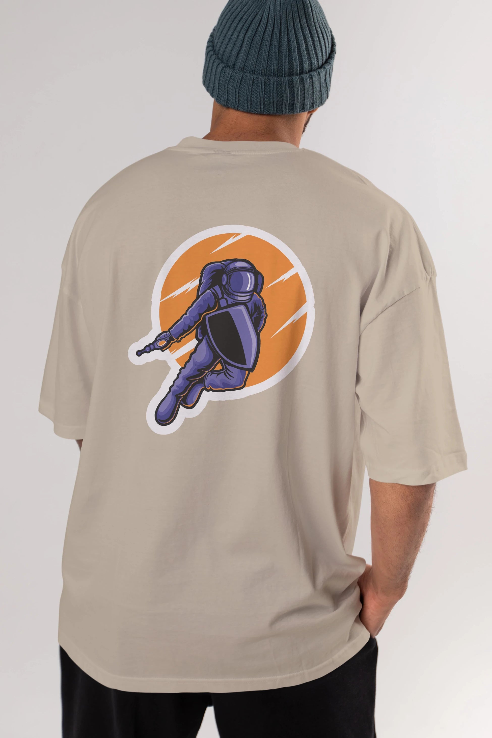 Astro Wars Sticker Arka Baskılı Oversize t-shirt Erkek Kadın Unisex