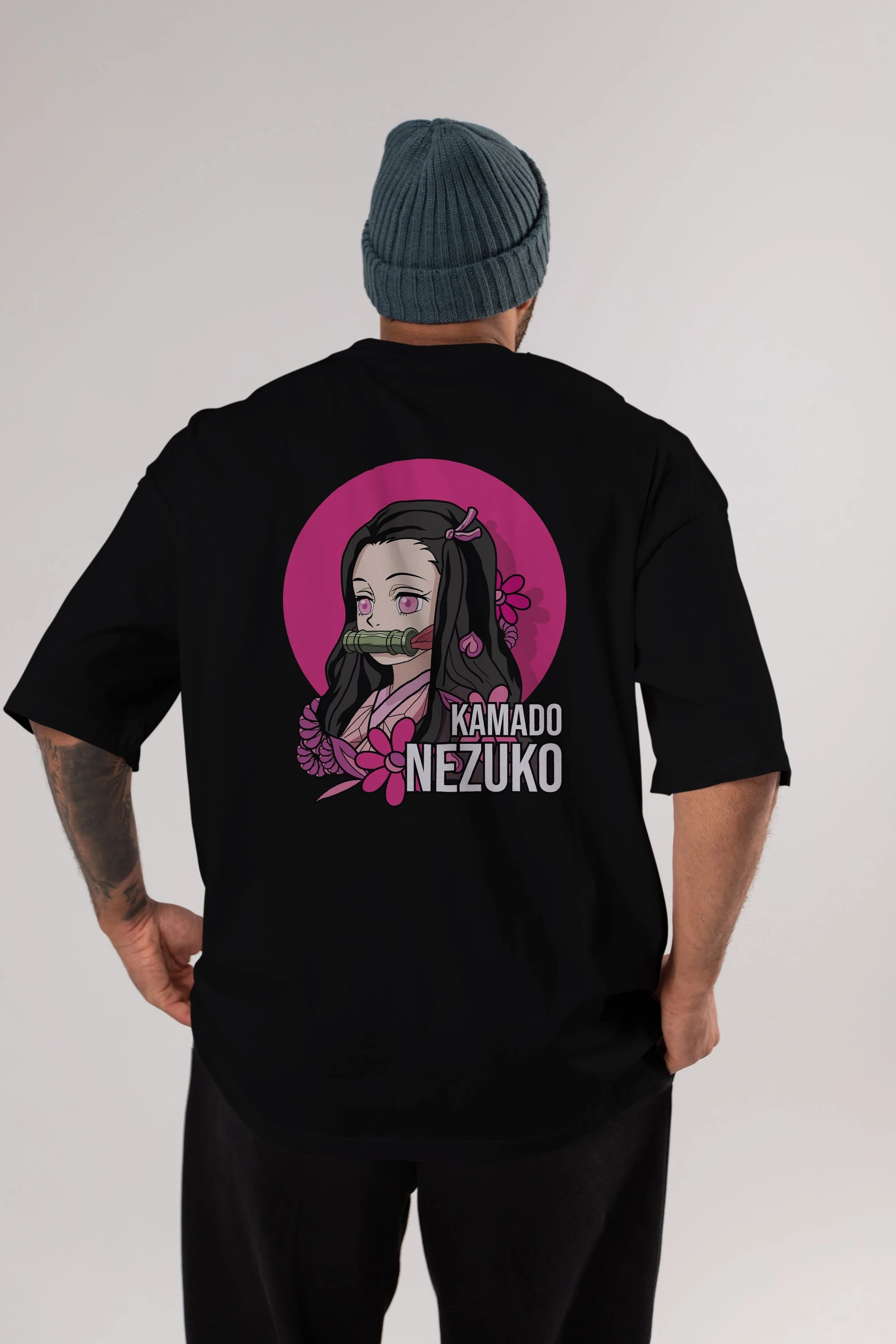 Nezuko Kamado 2 Anime Arka Baskılı Oversize t-shirt Erkek Kadın Unisex