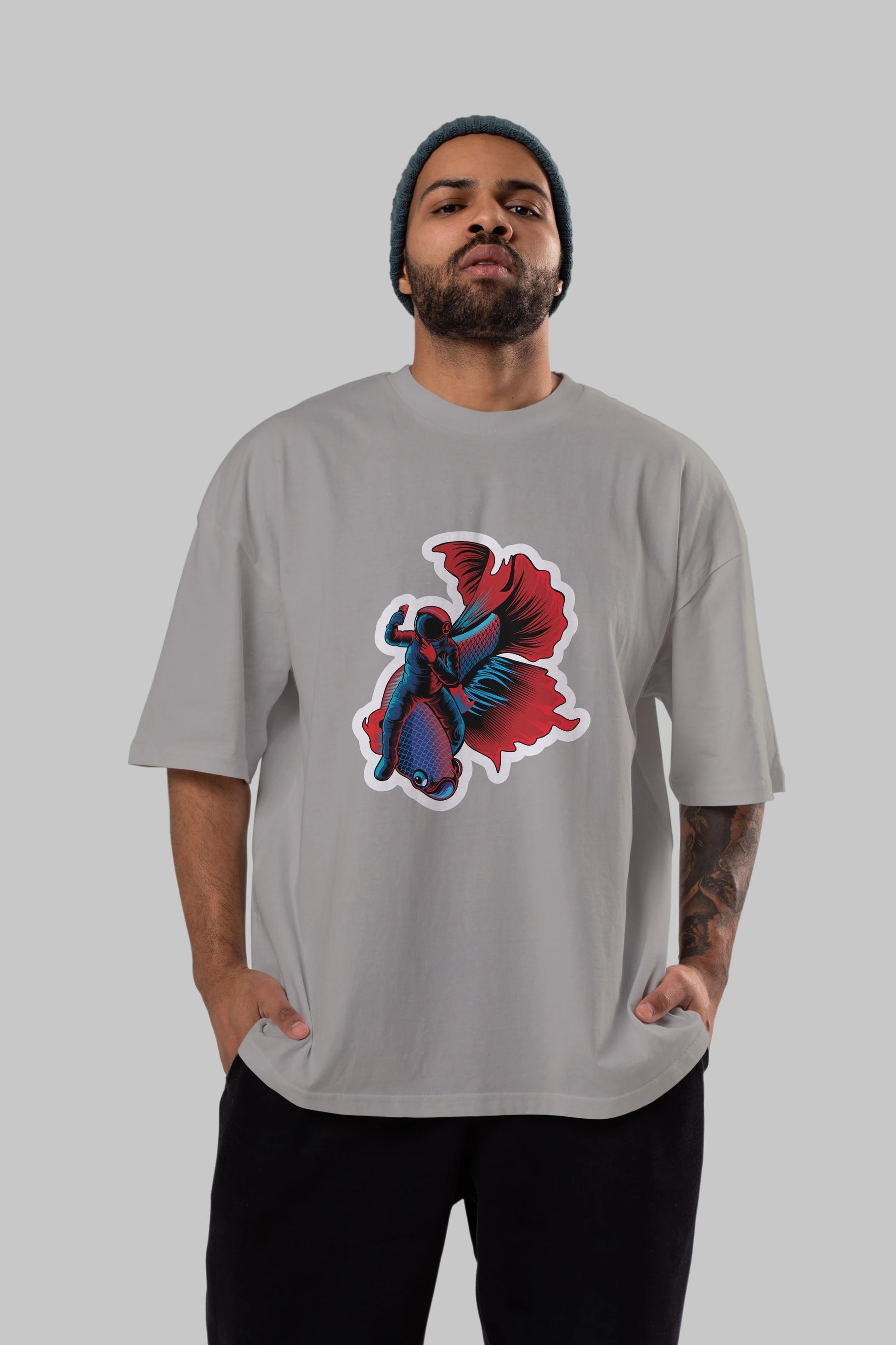 Astrofish selfie sticker Ön Baskılı Oversize t-shirt Erkek Kadın Unisex